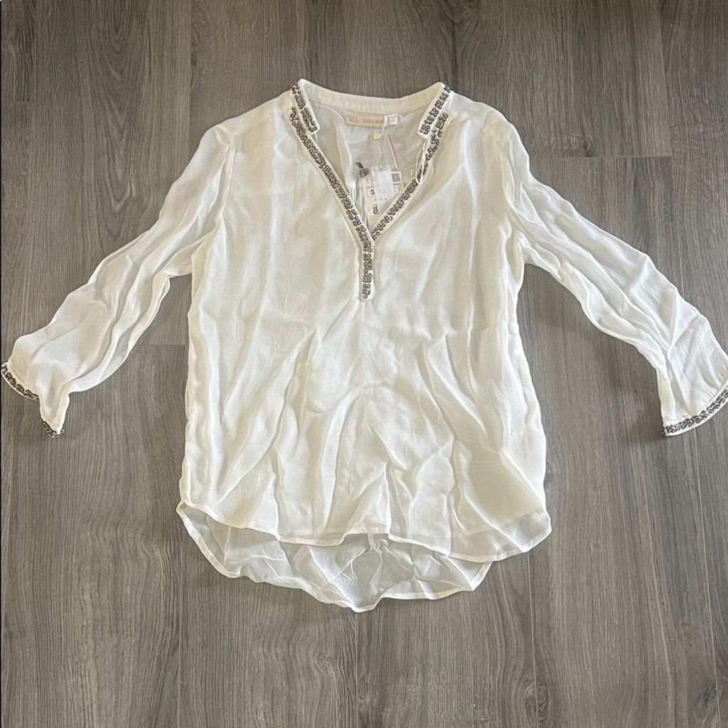 Zara Zara white special edition Blouse with Embellished Trim Size S / US 4 / IT 40 - 5 Thumbnail