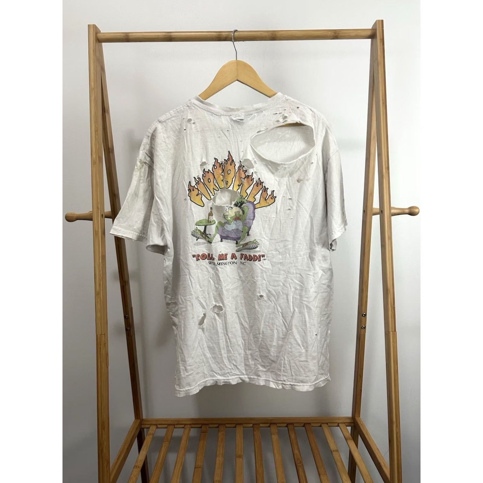 Gildan VTG Firebelly Roll Me A Faddi Super Thrashed Distressed Worn Cotton T-Shirt XL Men White Size US XL / EU 56 / 4 - 2 Thumbnail