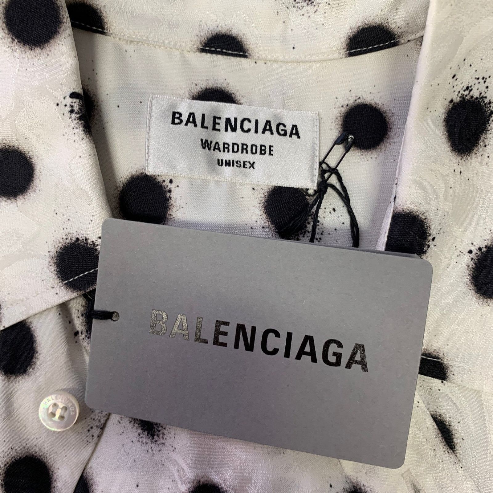 Balenciaga Size M White Black Polka Dot Viscose Silk L/S Shirt Size US M / EU 48-50 / 2 - 5 Thumbnail