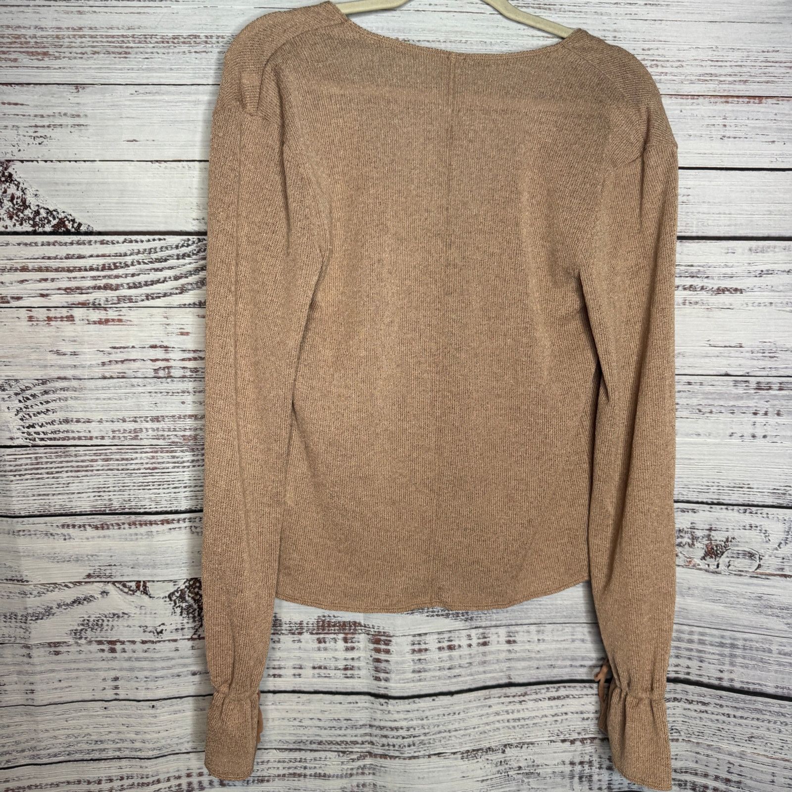 Free People Free People Tan Long Sleeve Double Tie Front Top - Small Size S / US 4 / IT 40 - 5 Thumbnail