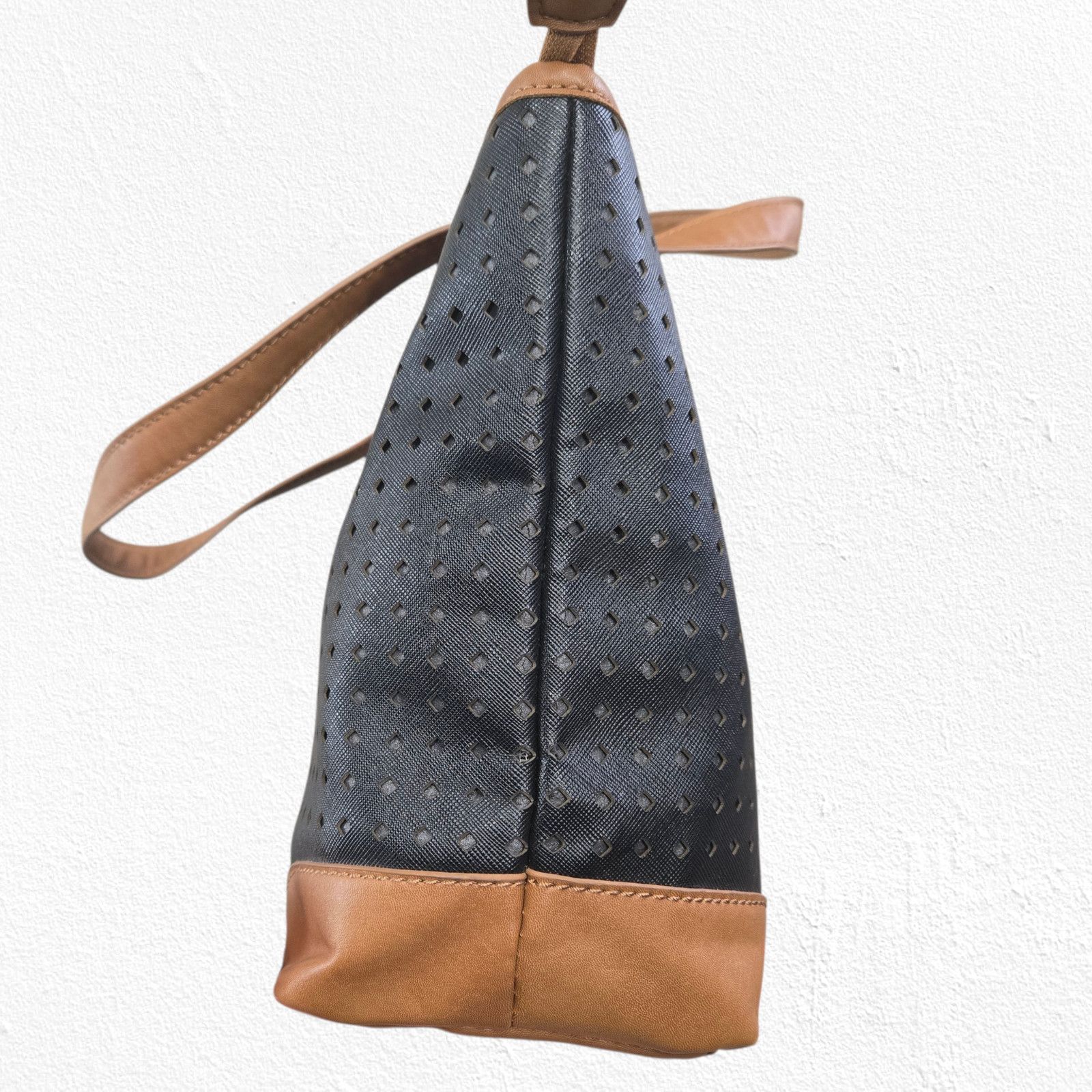 Marc Fisher Marc Fisher Perforated Tote Bag Black Tan Large Size ONE SIZE - 11 Thumbnail