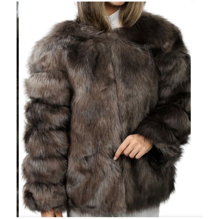 Vintage La Fiorentina Women's Luxurious Brown Faux Fur Winter Jacket Size L / US 10 / IT 46 - 1 Thumbnail