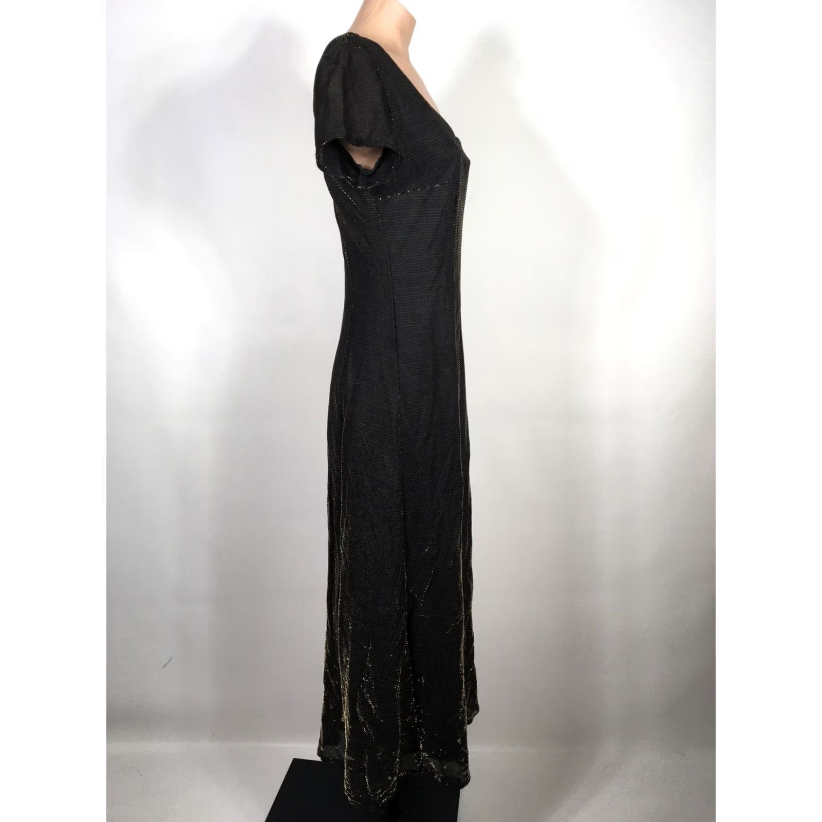 Vintage Vtg 90s Dress Sz 12 Black Gold Glitter Bling Slinky Short Sleeve Party Maxi USA Size 34" / US 12 / IT 48 - 4 Thumbnail