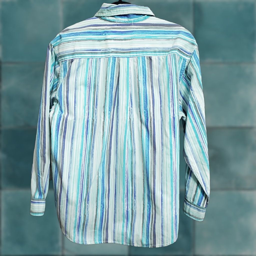 Vintage VINTAGE Fresh Produce Shirt Women L Blue Striped Button Up Collared Casual Beachy Coastal Long Sleeve Button Cuffs Mens Women Girls Boys Size L / US 10 / IT 46 - 1 Thumbnail