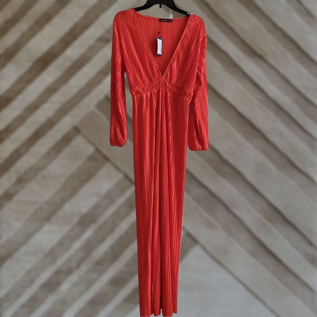 Boohoo Boohoo Maternity Womens Jumpsuit V-Neck Satin Balloon Sleeve Orange NWT Size 12 Size 34" / US 12 / IT 48 - 1 Thumbnail