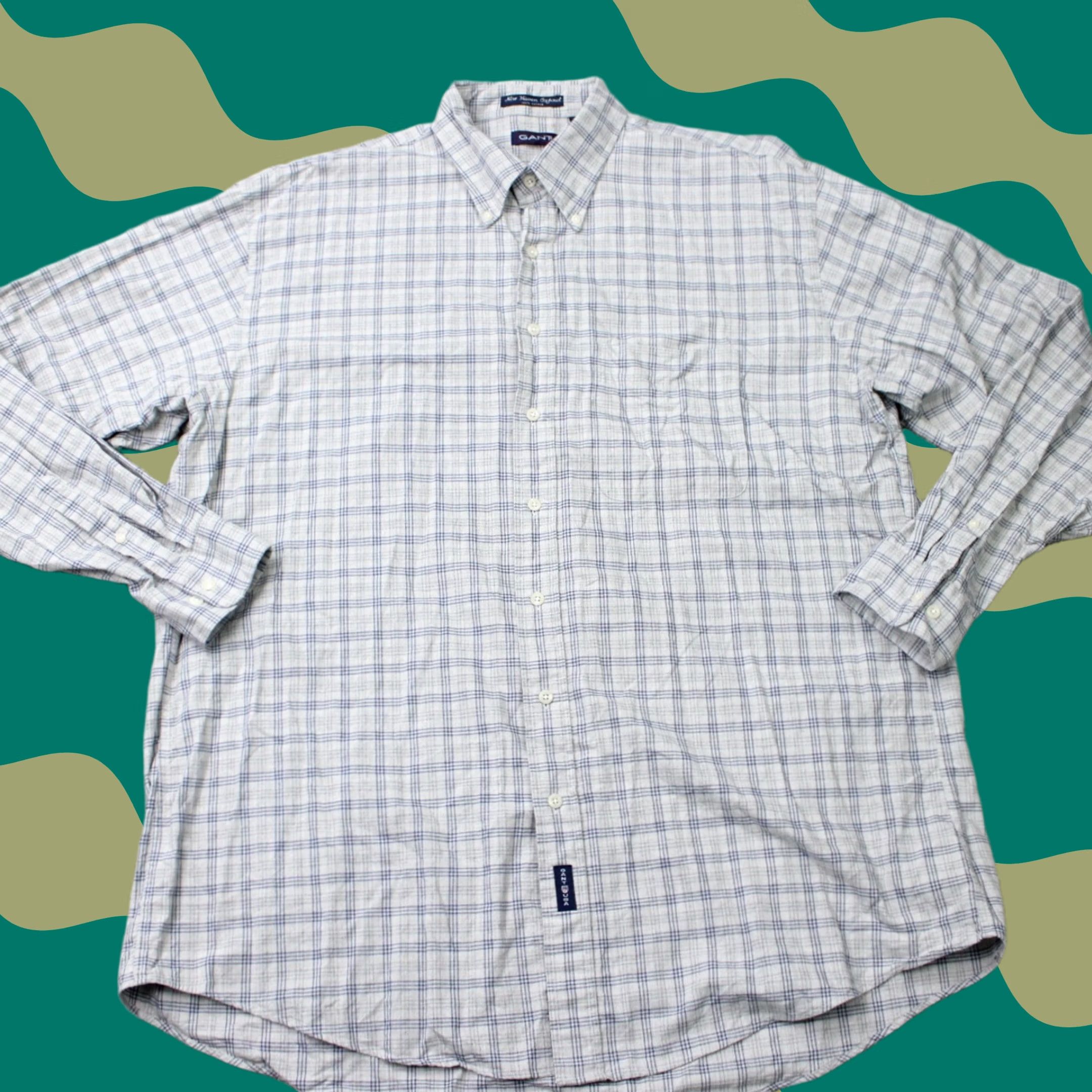 Gant GANT Shirt Mens XLT Gray/Blue New Haven Oxford 100% Cotton Long Sleeve Button Up Casual, Shirt, Plaid, 90s Theme Mens XLT Size US XL / EU 56 / 4 - 1 Thumbnail