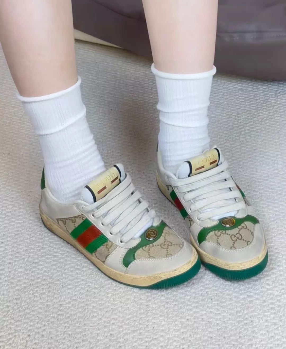 Gucci Gucci Double G Enamel Distressed Sneakers 35.5 Size US 5 / IT 35 - 7 Thumbnail