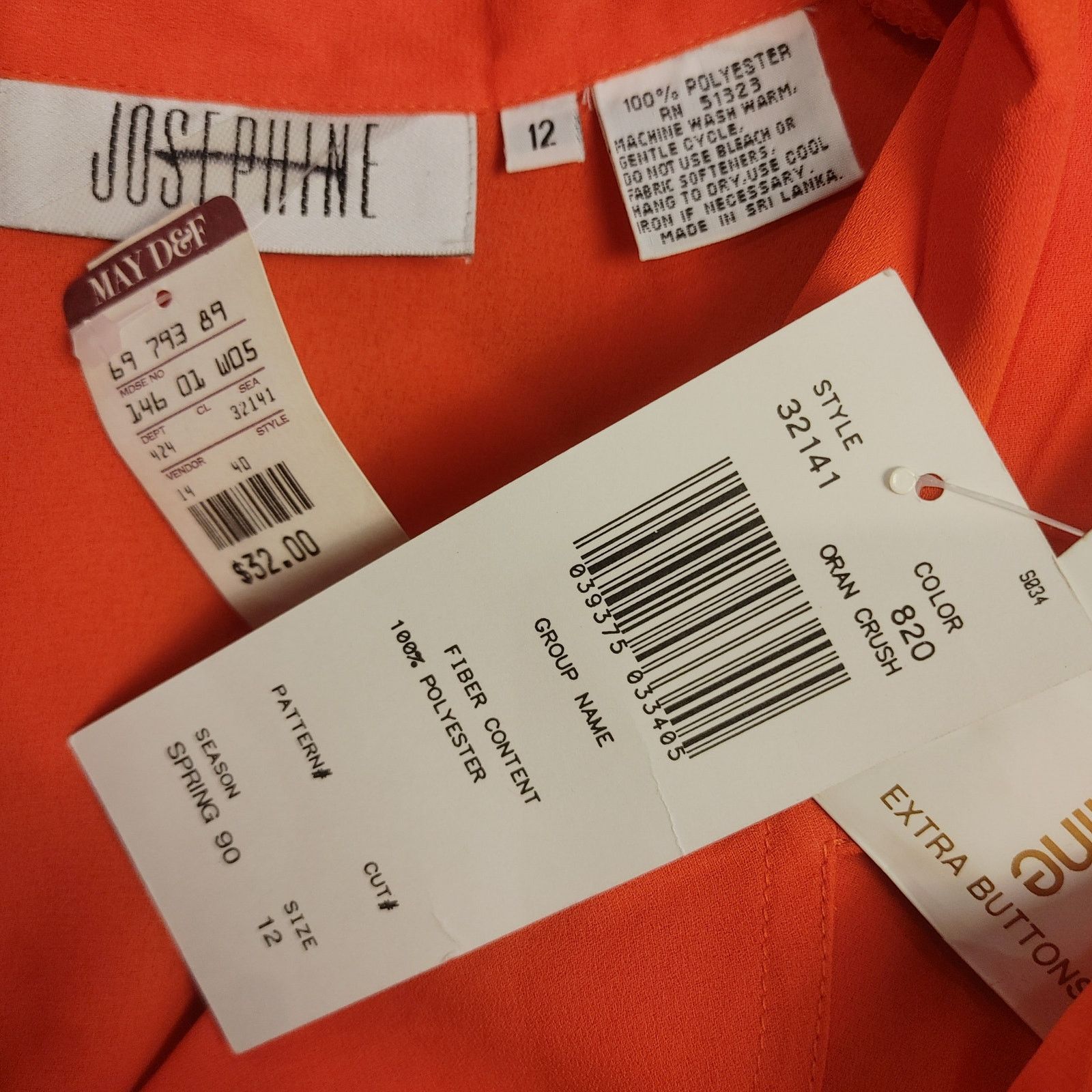 Other Josephine Women's 12 Orange Short Sleeve Button Down Top Size XL / US 12-14 / IT 48-50 - 3 Thumbnail