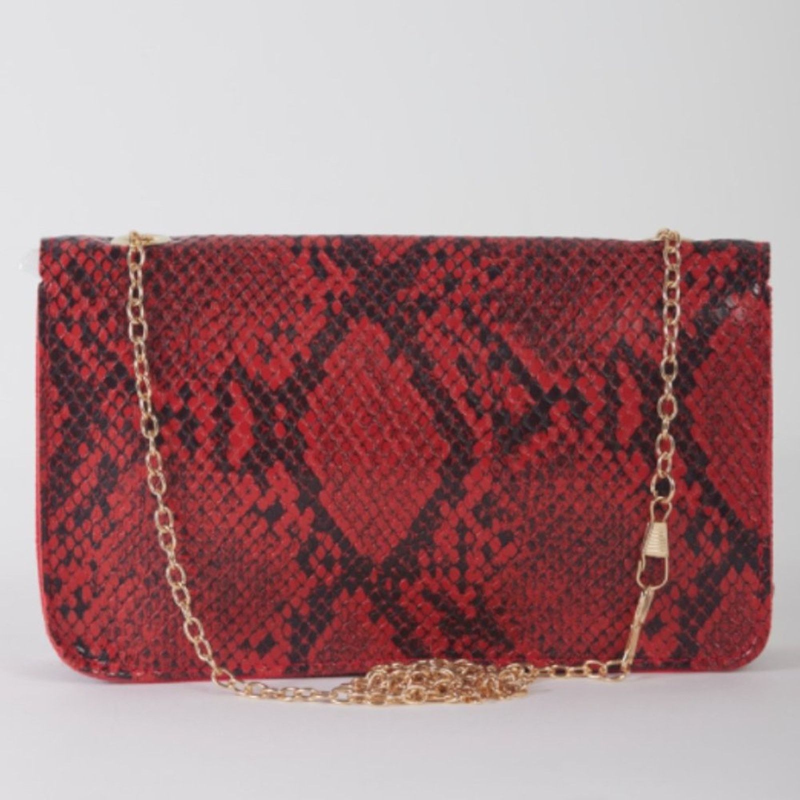 Other Red Faux Snake Leather Metal Rings Gold Chain Crossbody Bag Size ONE SIZE - 5 Thumbnail