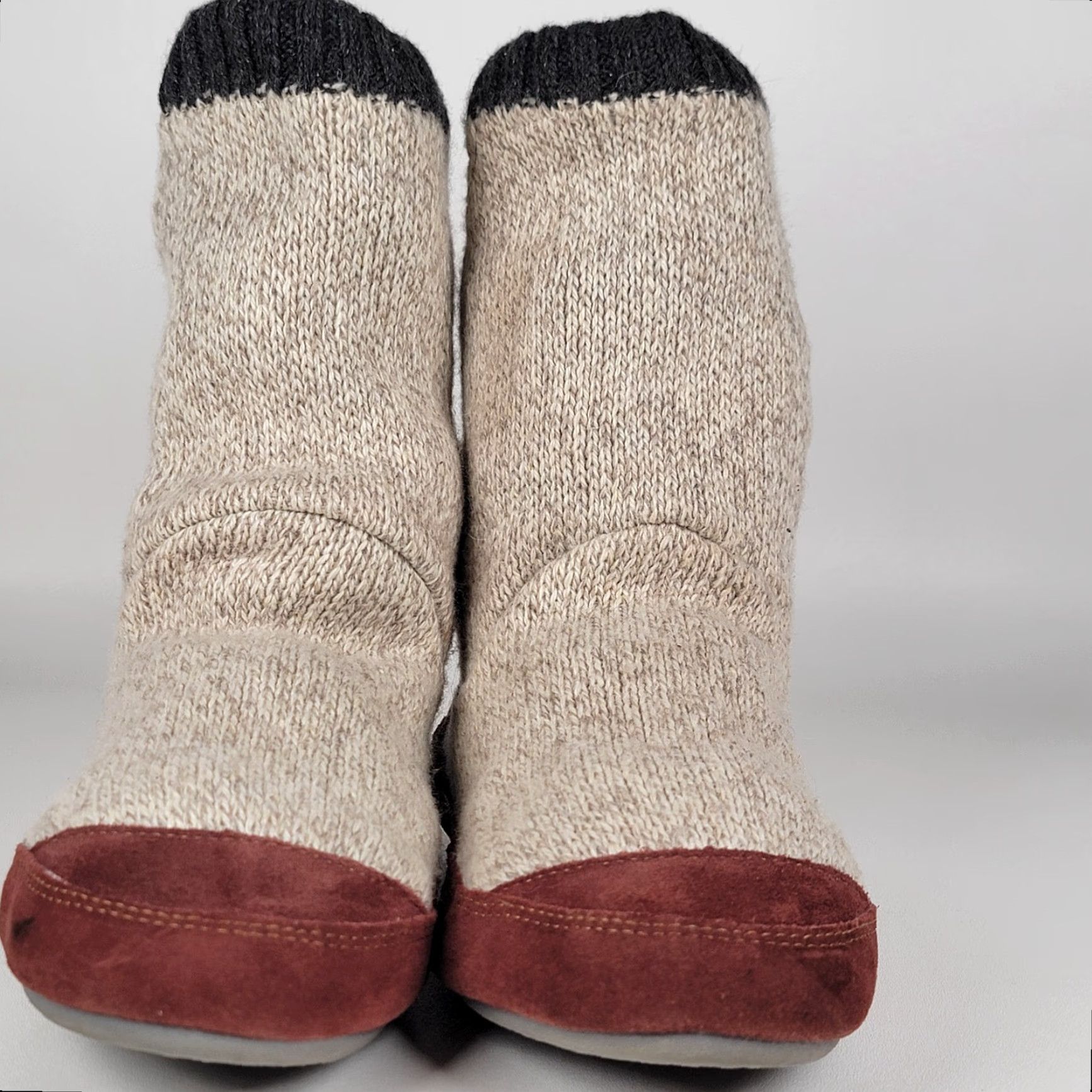 Vintage Acorn Men's Slouch Boots 9-10 Non-Slip Sole Biege Ragg Wool Brown Suede Size US 9 / EU 42 - 2 Thumbnail