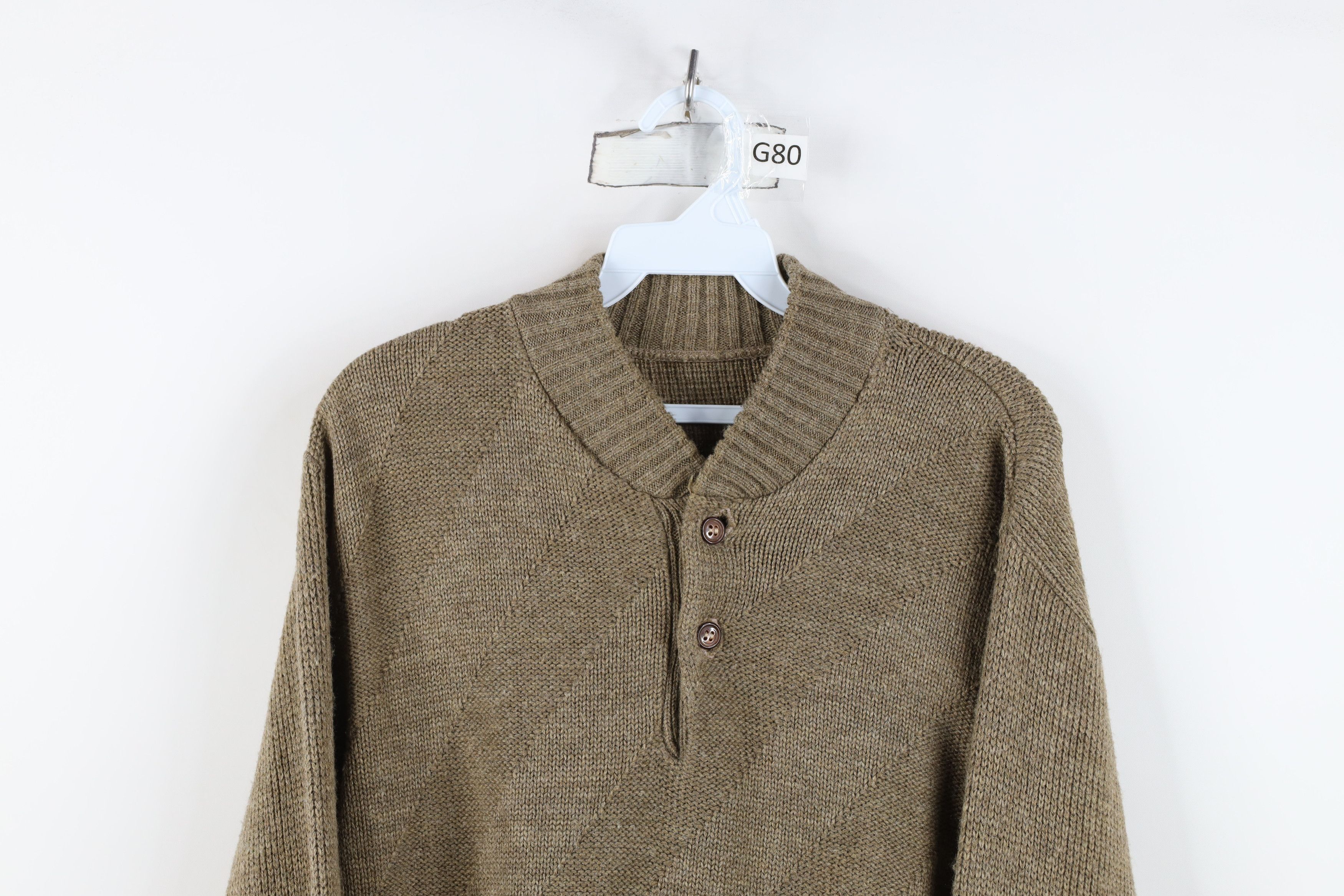Vintage Vintage 90s Streetwear Knit Henley Sweater Beige Brown Size US M / EU 48-50 / 2 - 2 Thumbnail