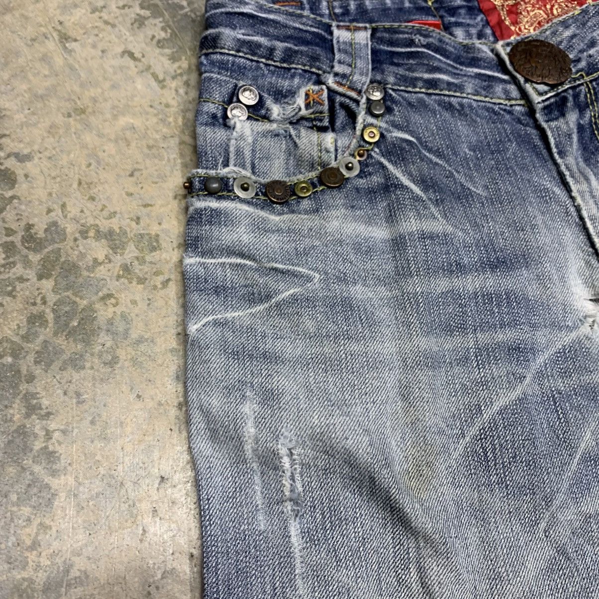If Six Was Nine Red Pepper Red Label Clawmark Distressed Fade Studded Jean Size US 31 - 8 Thumbnail