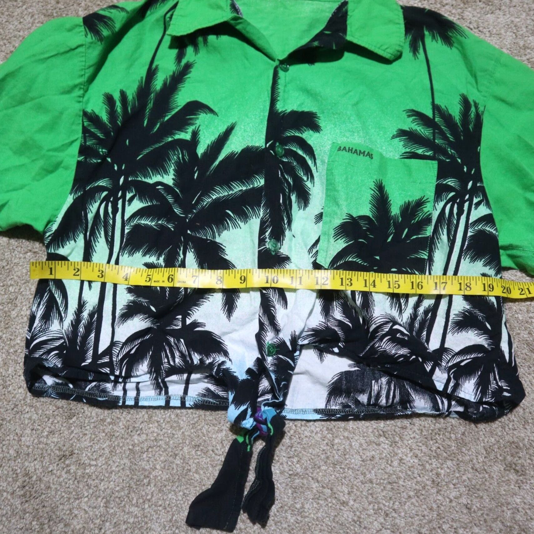 Vintage Vintage Women's Cropped Beach Shirt Large Green Floral Tie Front Hawaiian Summer Fashion Size L / US 10 / IT 46 - 4 Thumbnail