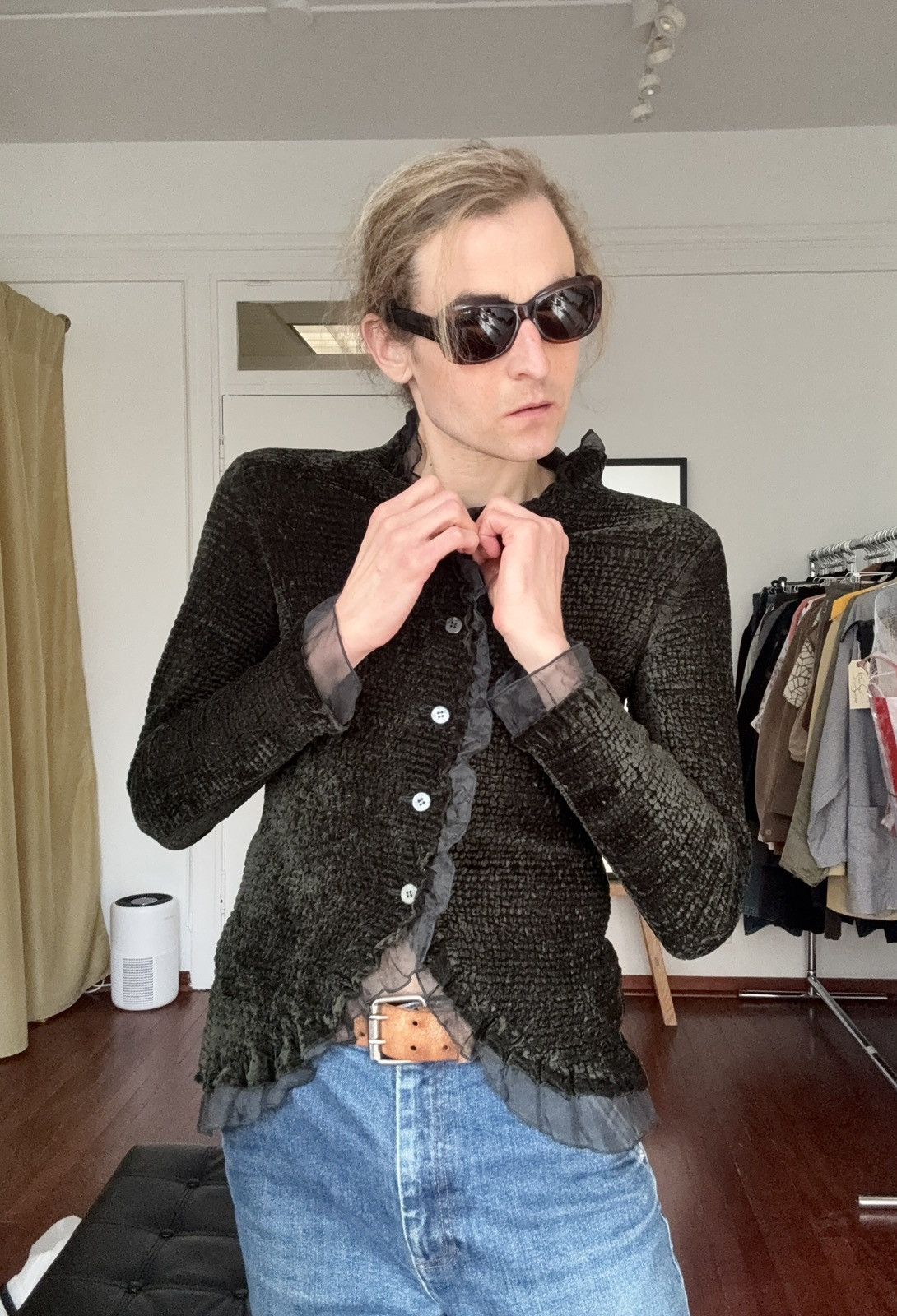 Pleats Please Issey Miyake Yoshiki Hishinuma Rare Vintage Velvet Lace Fringe Cardigan Size M / US 6-8 / IT 42-44 - 9 Thumbnail