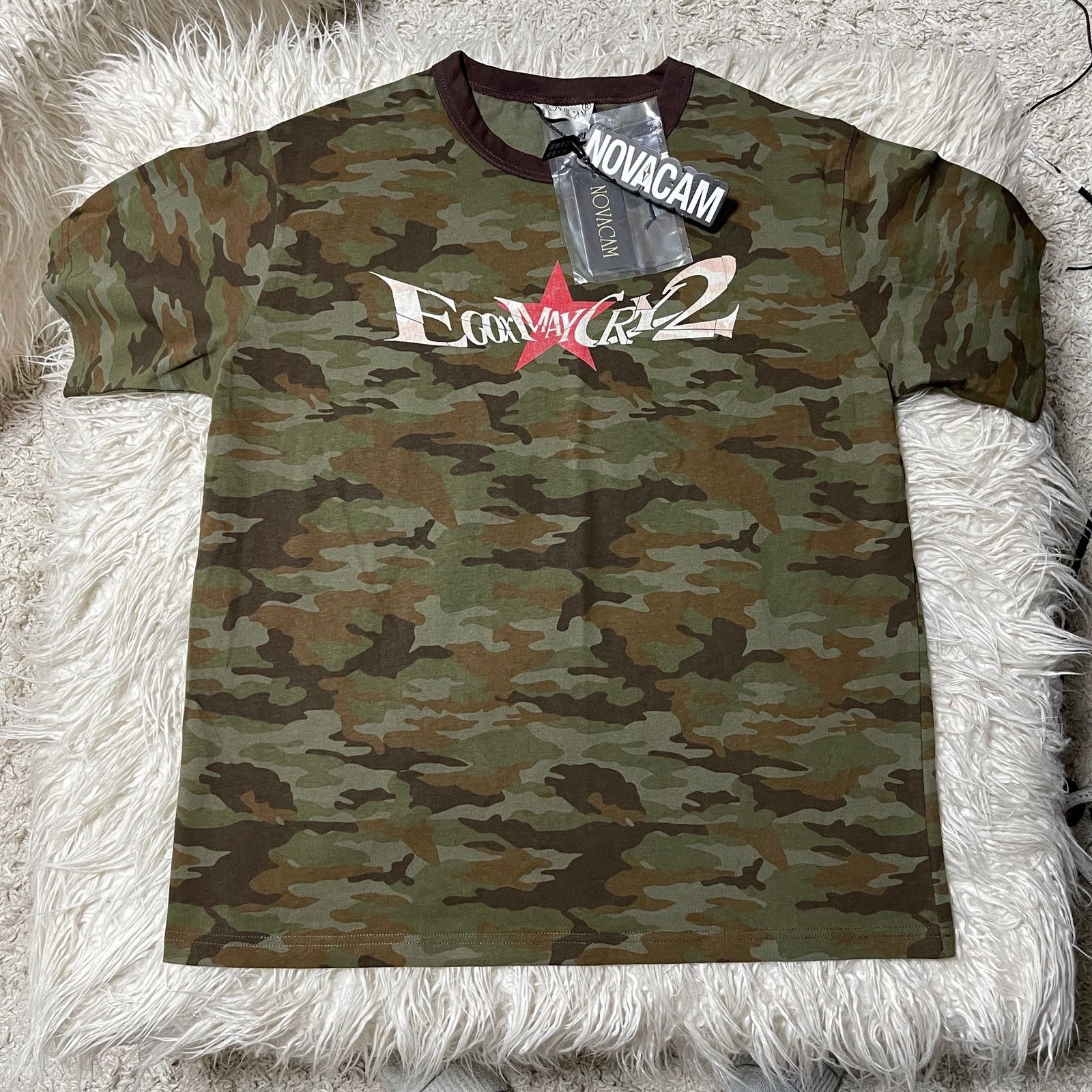 Y2k Graphic Star Print Camouflage Camo T-Shirt Green Tee