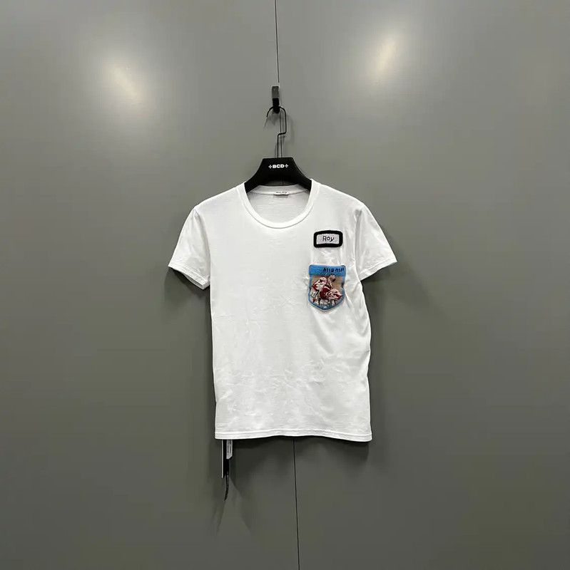 Miu Miu Miu Miu Summer White Cotton Short Sleeve T-Shirt 0089 Size S / US 4 / IT 40 - 1 Thumbnail
