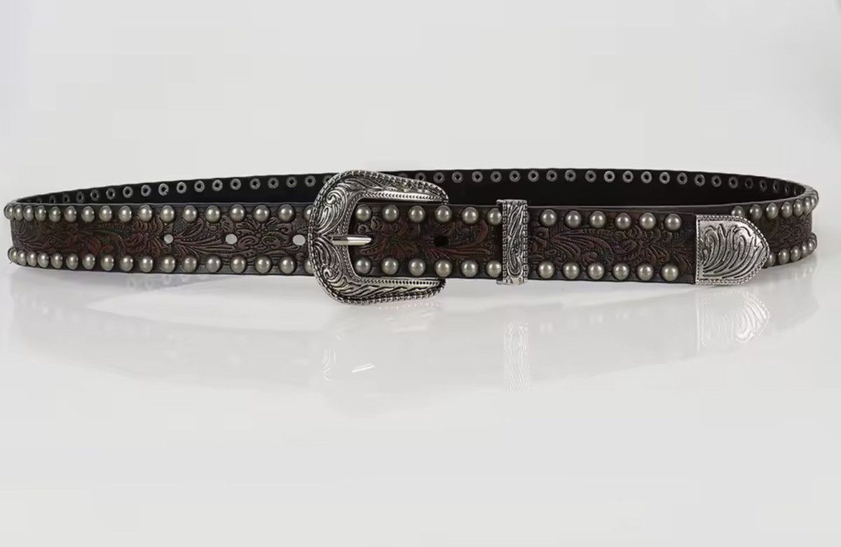 Japanese Brand retro old threaded rivet embossed Pu Leather belt Size ONE SIZE - 2 Thumbnail