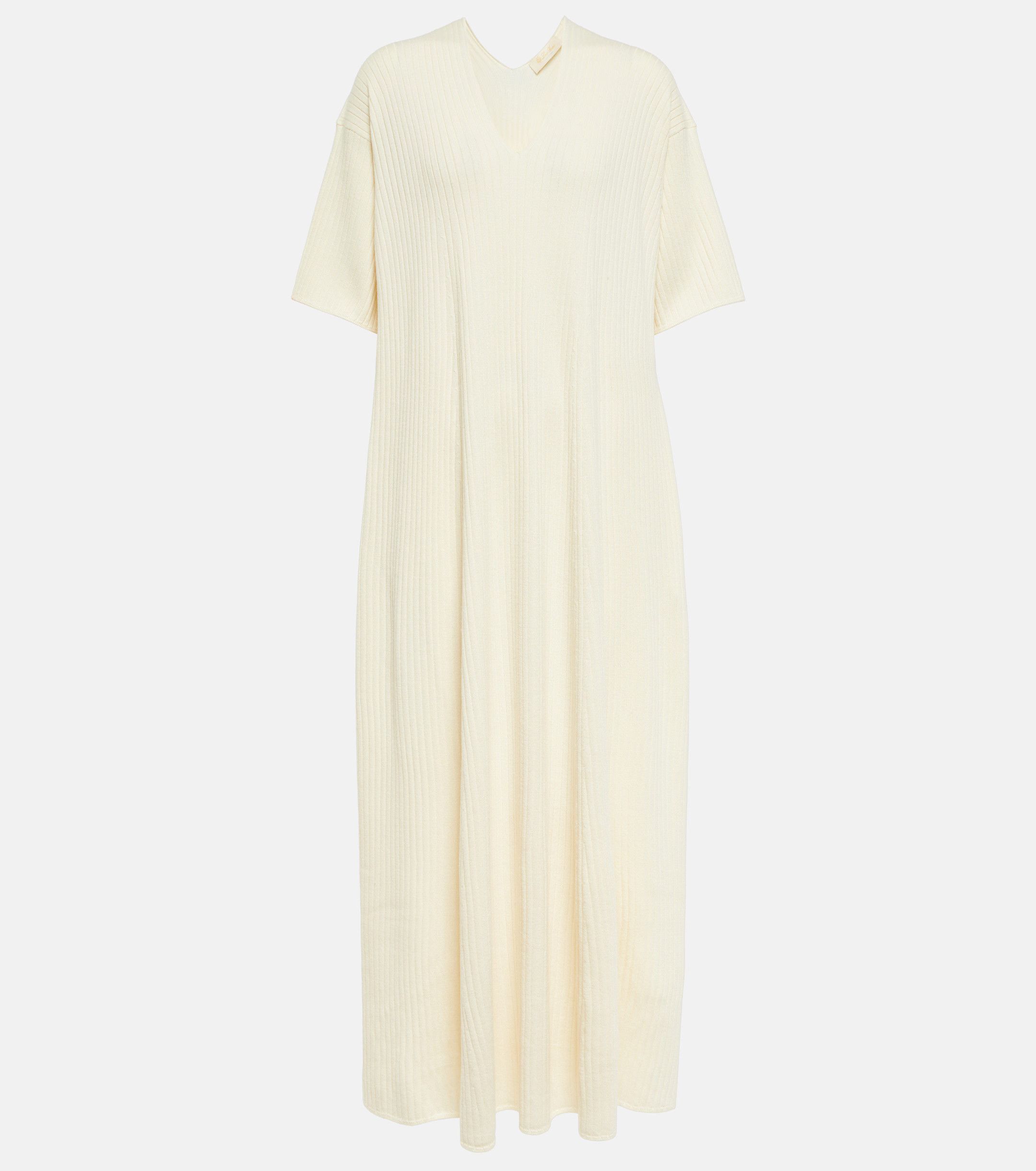 Loro Piana o1srvl11e1024 Cocooning V-Neck Midi Dress in Off White Size S / US 4 / IT 40 - 1 Thumbnail