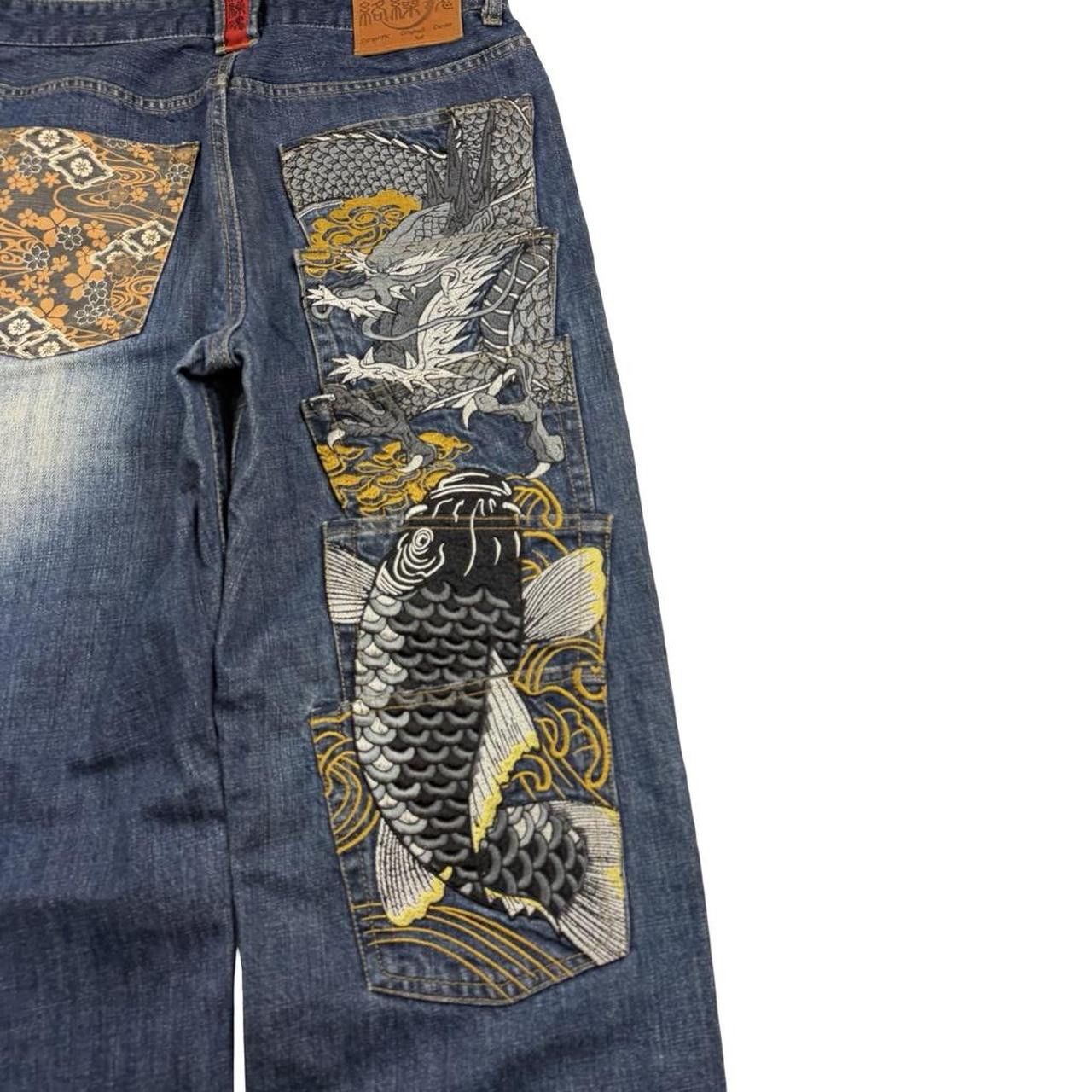 Karakuri Tamashii Karakuri Tamashii Embroidered Koi & Dragon Jeans - Waist 32 Size US 32 / EU 48 - 3 Thumbnail