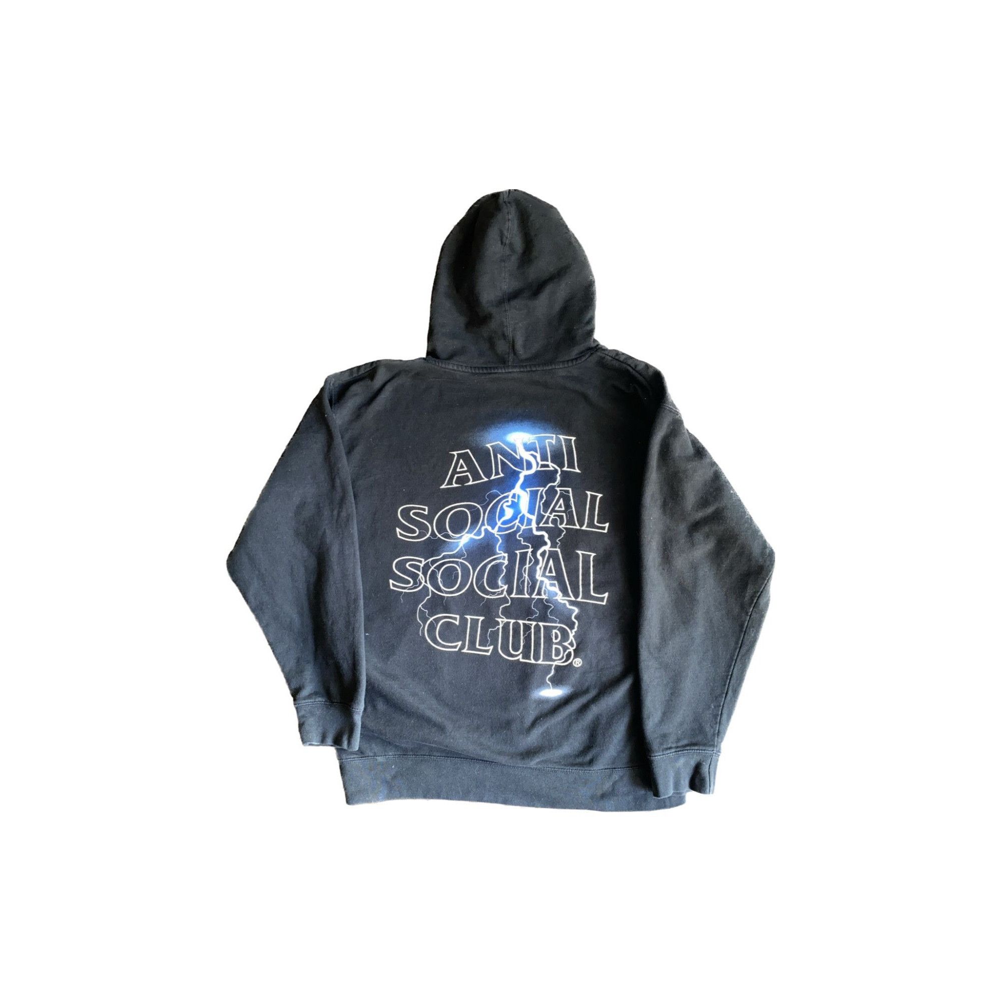 image of Anti Social Social Club Black & Blue Lightning Bolt Hoodie, Men's (Size Large)