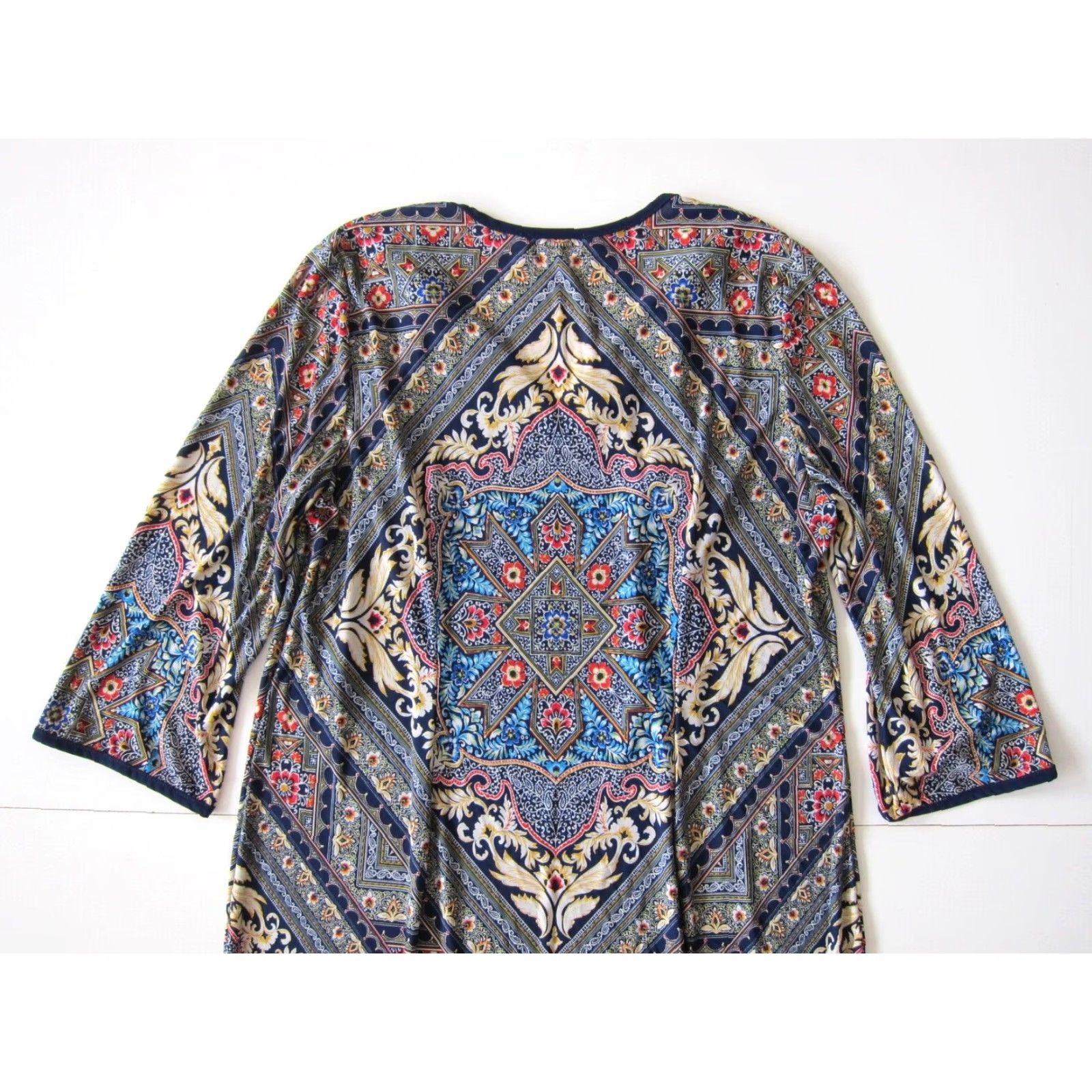 Vintage VINTAGE Studio One New York Blue Floral Paisley Long Sleeve Shift Tunic Dress Petite L Size L / US 10 / IT 46 - 6 Thumbnail