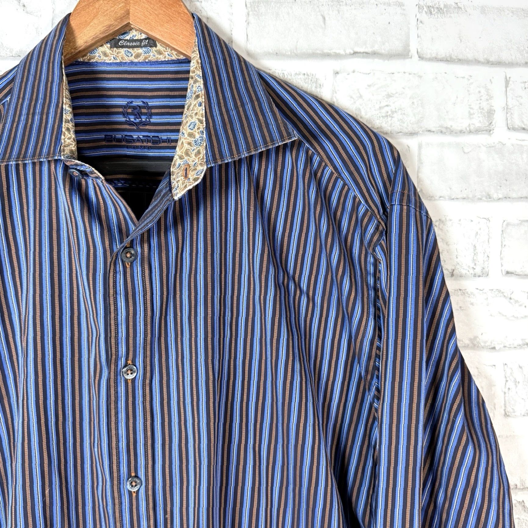 BUGATCHI Bugatchi Uomo Shirt Adult XXL Blue Long Sleeve Button Down Striped Mens Size US XXL / EU 58 / 5 - 2 Thumbnail
