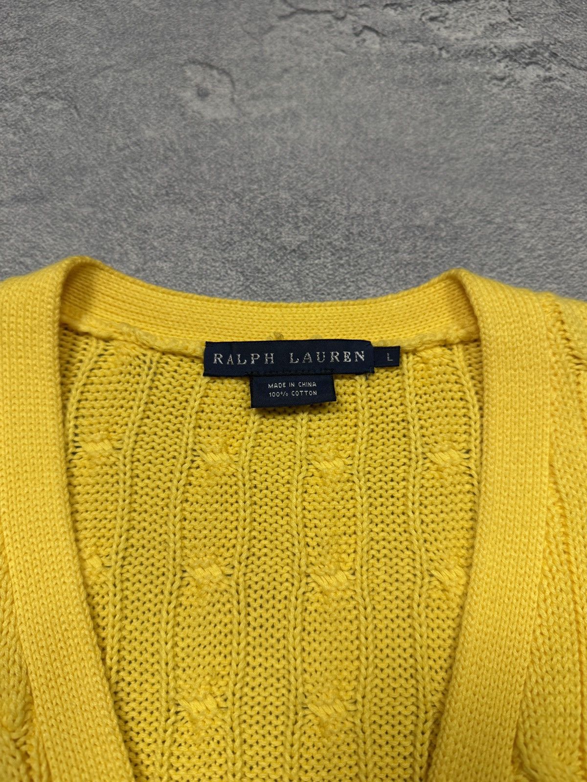 Polo Ralph Lauren Polo Ralph Lauren Women's Yellow Cable-Knit Cotton Cardigan Size L / US 10 / IT 46 - 6 Thumbnail