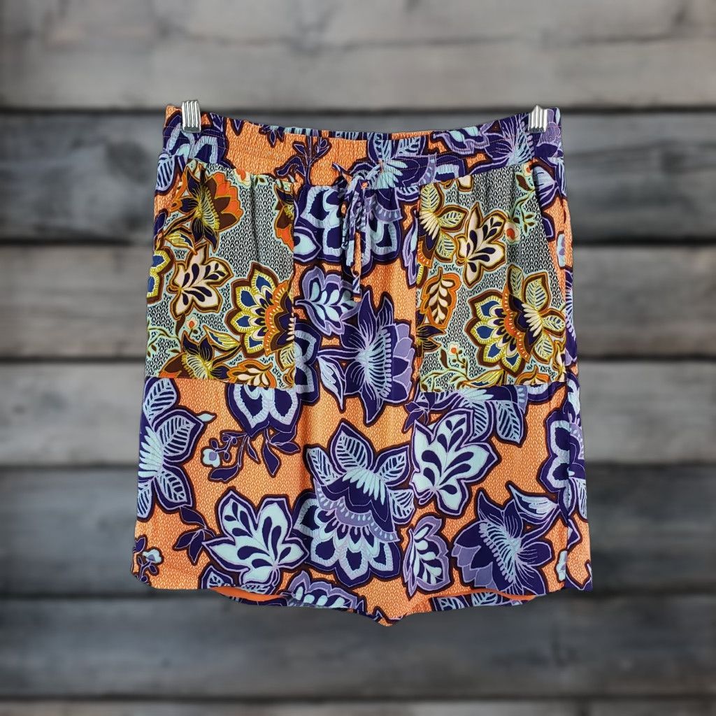 Loft VINTAGE? No. Ann Taylor LOFT Womens Skirt S Purple Orange Floral Drawstring Rayon Short A-Line Womens Size 28" / US 6 / IT 42 - 1 Thumbnail