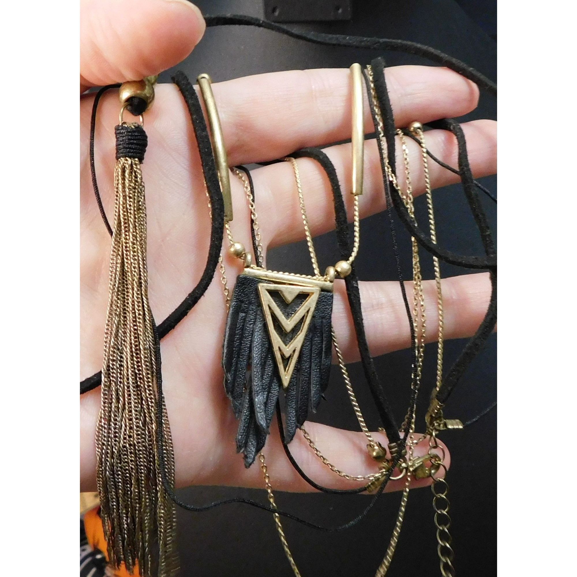 Other Bohemian Goth Black And Gold Tone Multilayer Tassel Necklace Size ONE SIZE - 5 Thumbnail