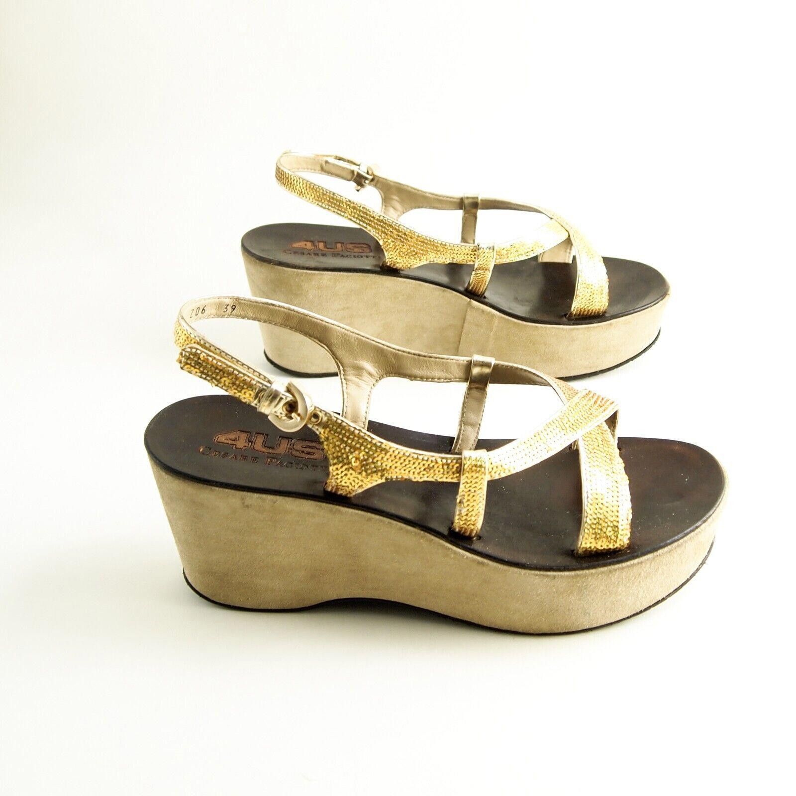 Paciotti Paciotti Wedge Sandals Strappy Gold Sequins US 9 EU 39 Size US 9 / IT 39 - 5 Thumbnail