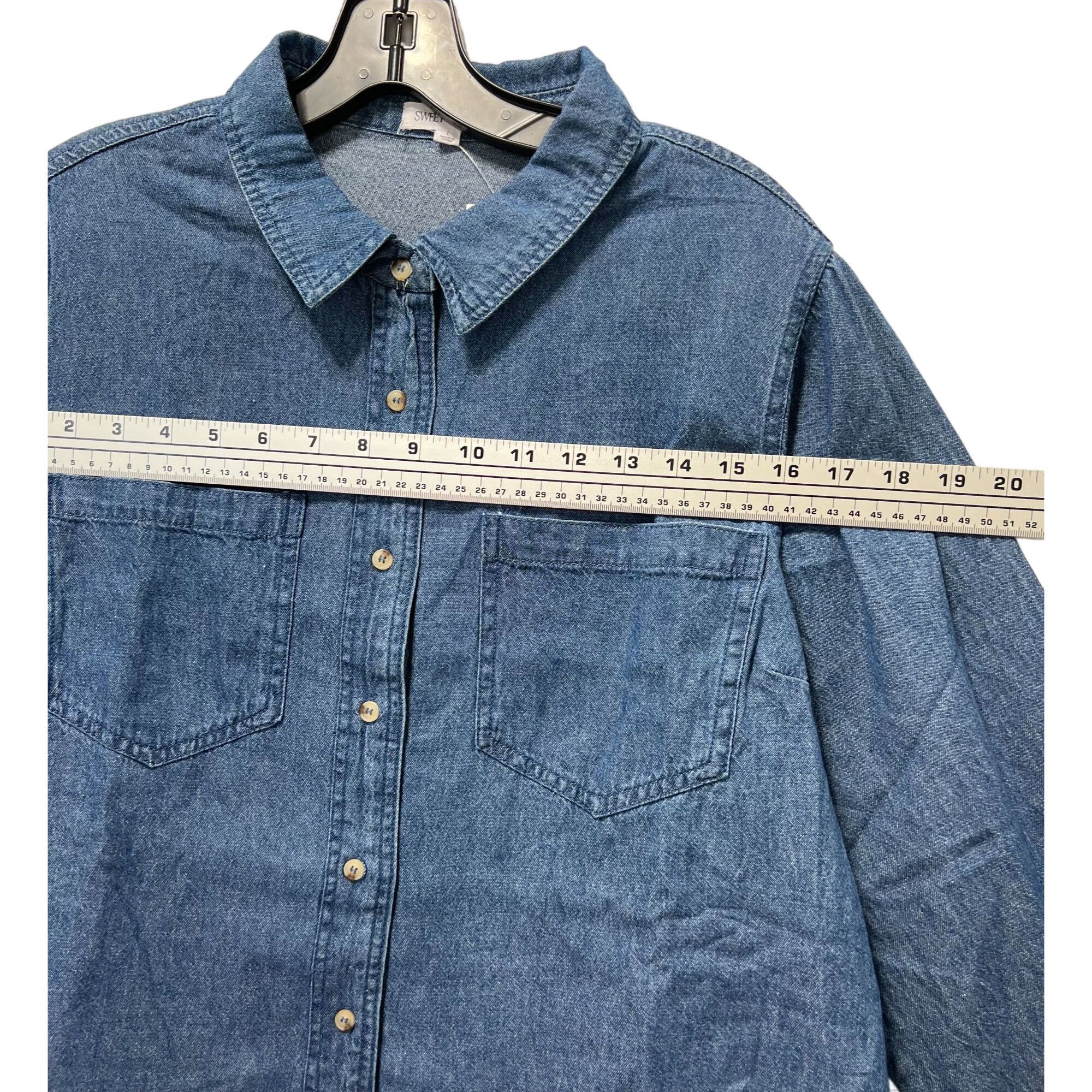 Other Sweet Envy - Women's Chambray Long Sleeve Button Down Shirt Size L / US 10 / IT 46 - 3 Thumbnail