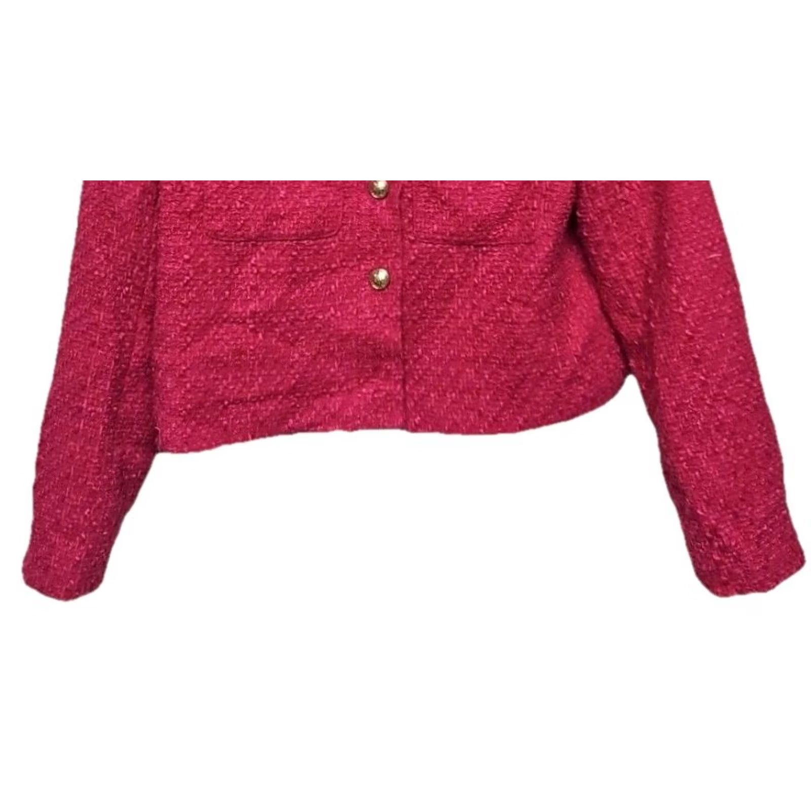 Nicole Miller Nicole Miller New York Women’s Large Pink Tweed Jacket Cropped Blazer Designer Size L / US 10 / IT 46 - 3 Thumbnail