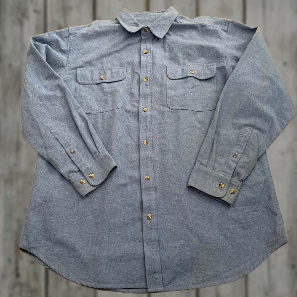 Vintage VINTAGE Gander Mountain GS Guide Series Chamois Flannel Shirt Mens LT Blue Cotton Button-Up Long Sleeve Casual Workwear Outdoor 90s Mens Size US L / EU 52-54 / 3 - 1 Thumbnail