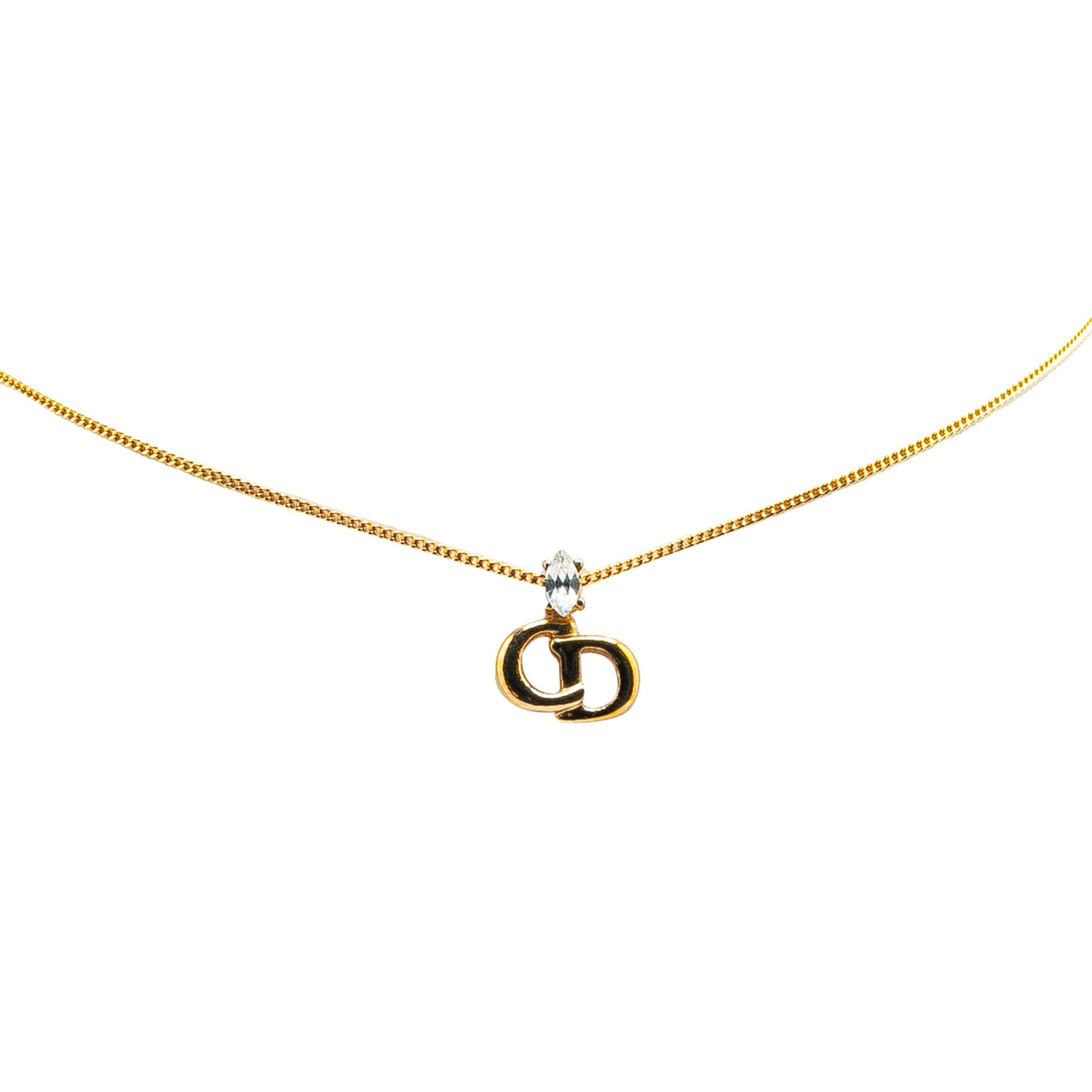 Dior Dior Gold Plated CD Logo Rhinestone Pendant Necklace Size ONE SIZE - 1 Thumbnail