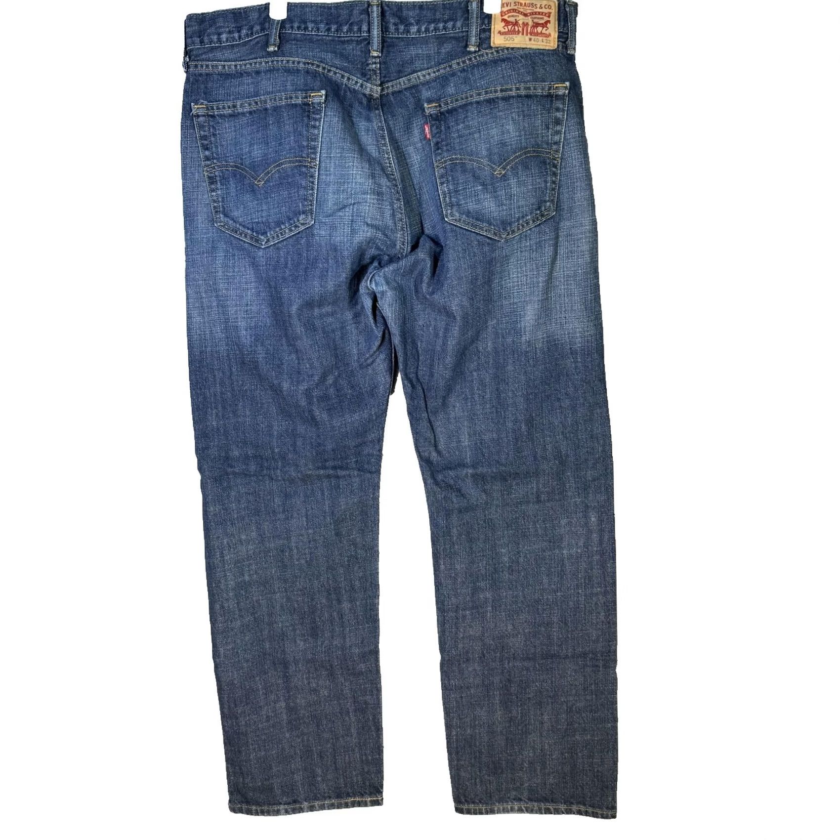 Levi's Levi's 505 Jeans Mens 40x32 Blue Whiskered Straight Medium Wash Denim Pants Size US 40 / EU 56 - 2 Thumbnail