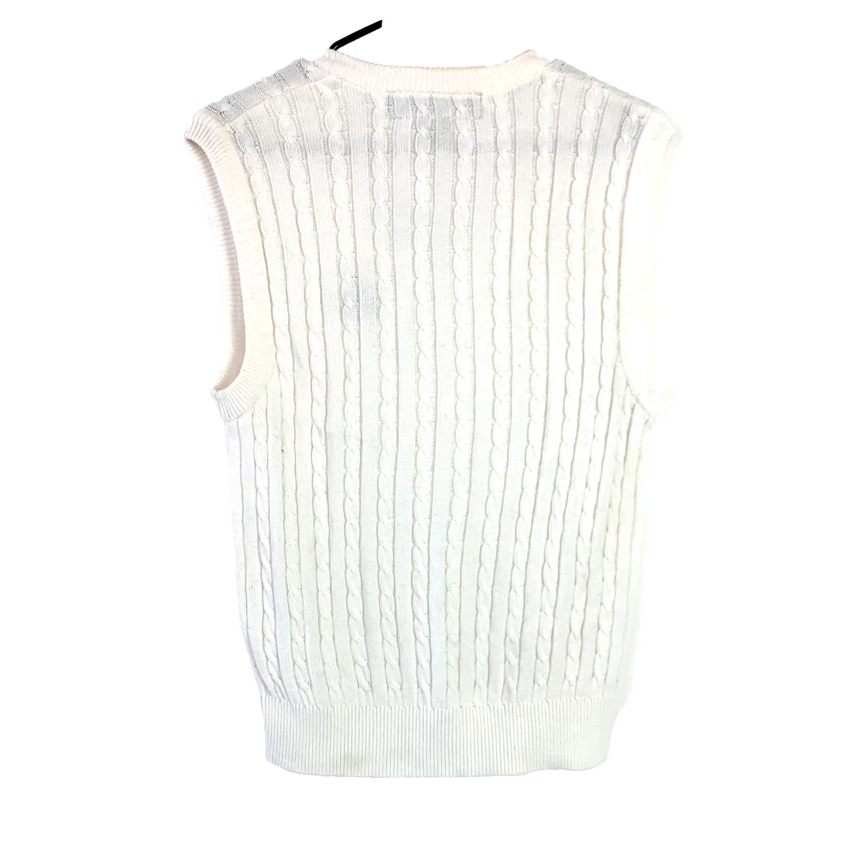 Vintage VINTAGE Boast Cable-Knit White V-Neck Mens Vest XS Sweater Sleeveless Knit Cotton 100% Men's Clothing Size US XS / EU 42 / 0 - 8 Thumbnail