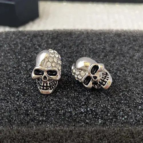 Designer × Jewelry 925 Silver Plated Skull Stud Earrings for Men Women Size ONE SIZE - 3 Thumbnail
