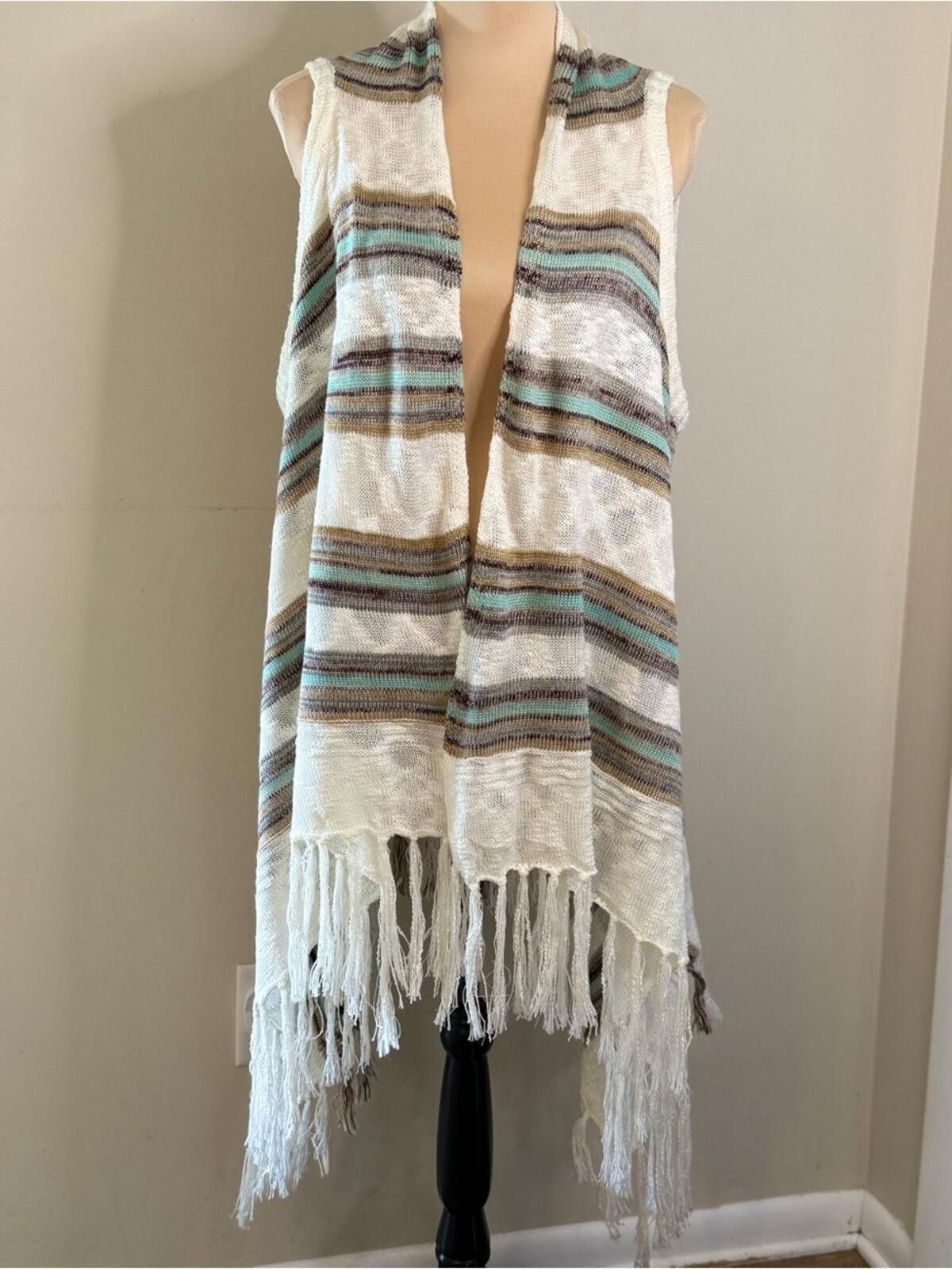 Other Grace & Emma long line knit cardiga fringe boho stripes M/L Size M / US 6-8 / IT 42-44 - 5 Thumbnail