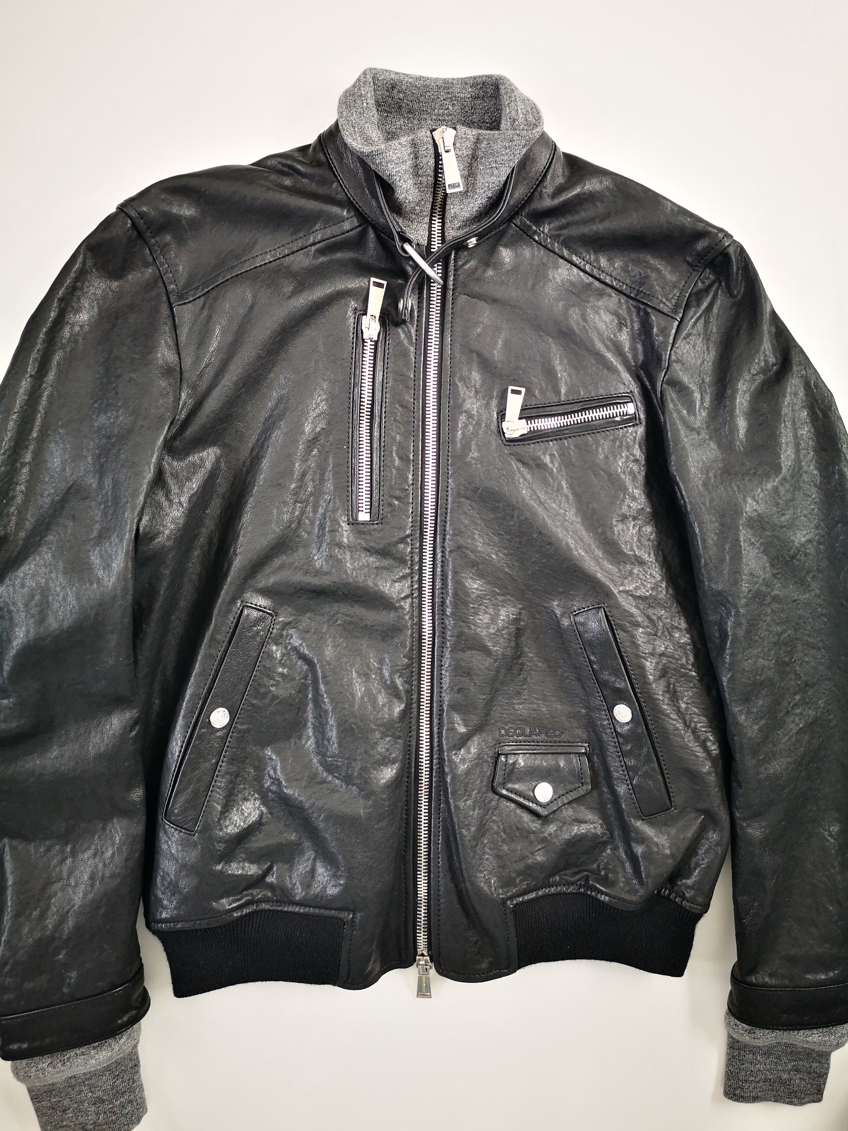 Dsquared2 DSQUARED2 BLACK BIKER LEATHER JACKET GREY SLEEVES SZ. M Size US M / EU 48-50 / 2 - 5 Thumbnail