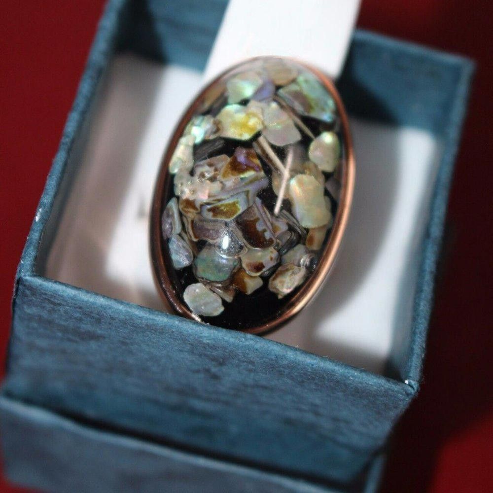 Designer Big 28mm Colorful Shells Mosaic Artificial Coral Gold Ring Size ONE SIZE - 9 Thumbnail