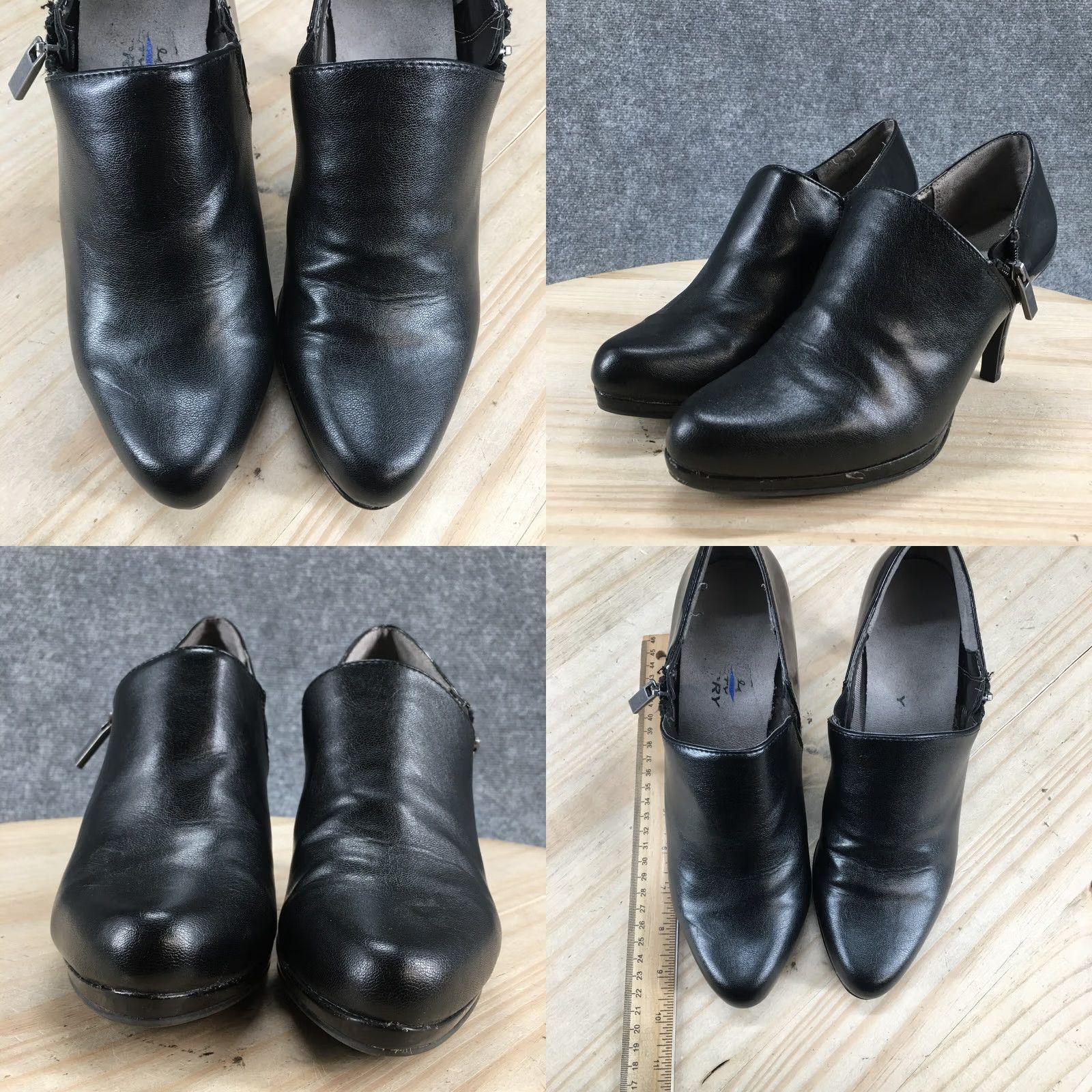 Vintage LifeStride Heels Womens 6.5 Velocity Pumps Stiletto Black Leather Zip Up Casual Size US 7 / IT 37 - 8 Thumbnail