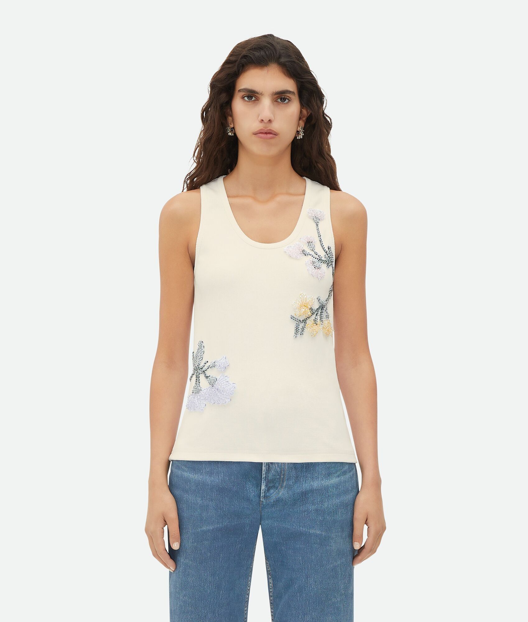Bottega Veneta o1bcso1str0425 Embroidered Cotton Tank Top in White Size S / US 4 / IT 40 - 1 Thumbnail