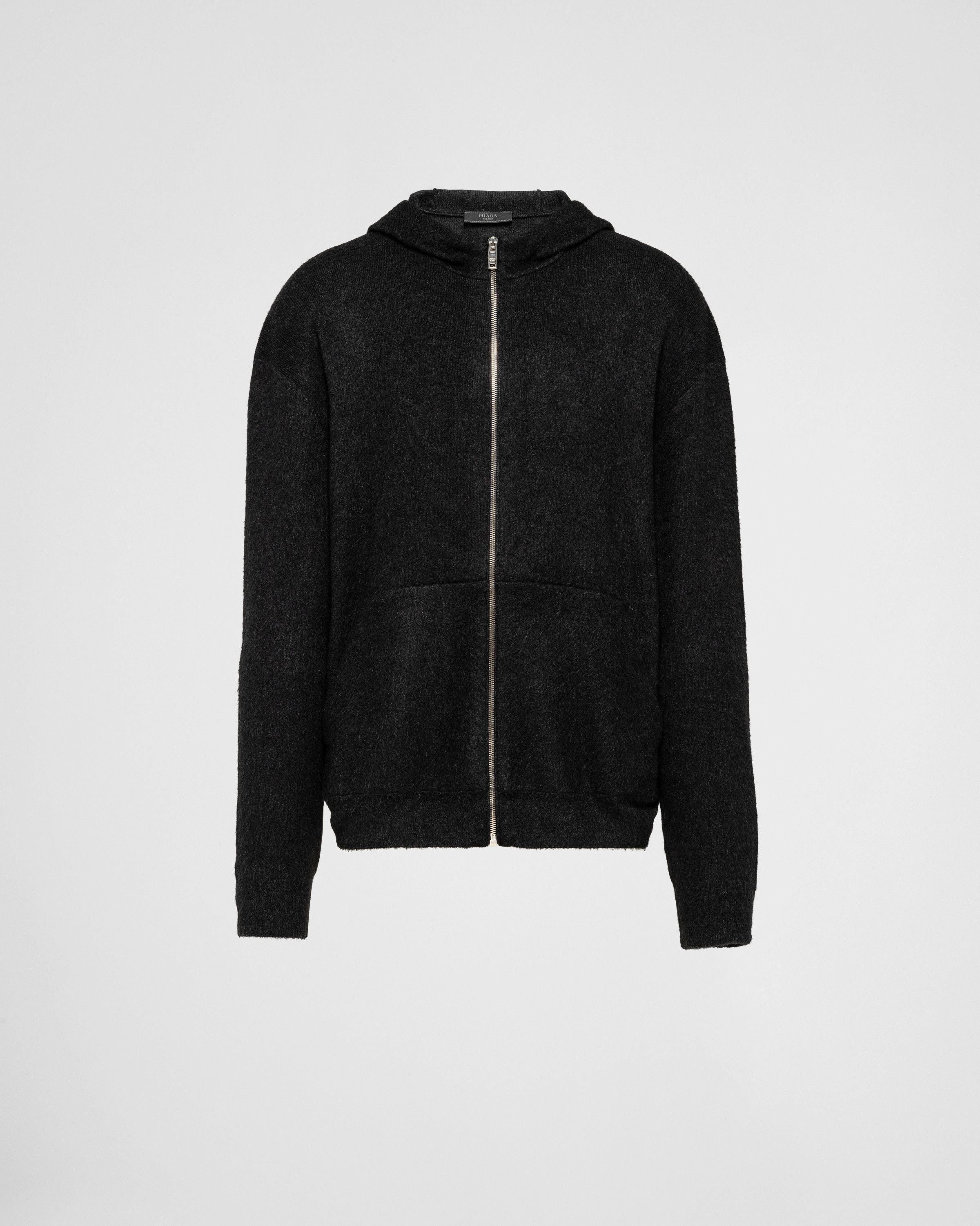 o1bcso1str1025 Cashmere Knit Zipper Hoodie in Black
