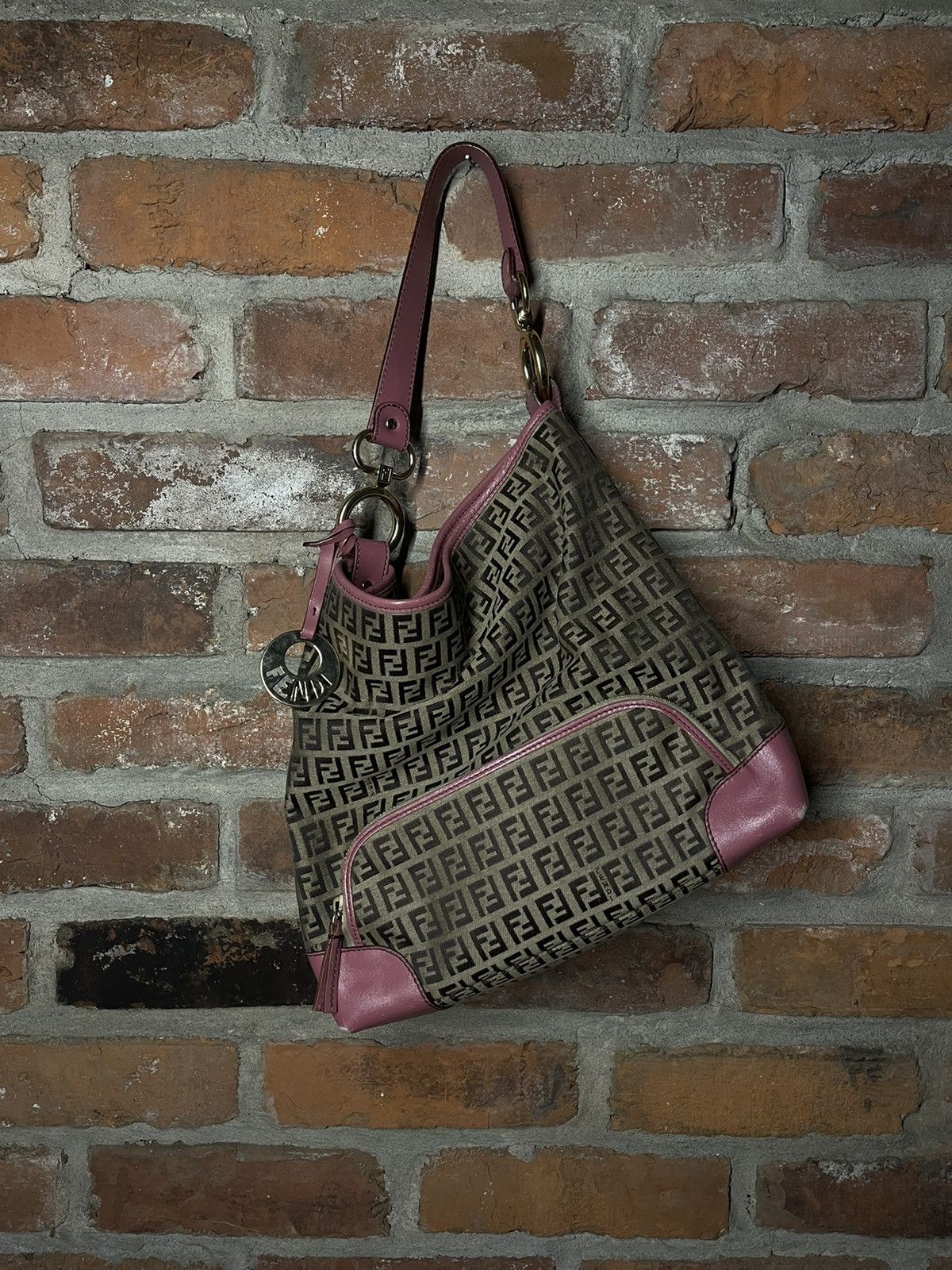 2000S Fendi Zucchino Chef Shoulder Bag in Pink, Women's