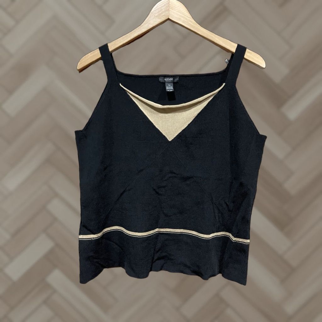 Alfani Alfani Blouse Shirt Women’s Black Beige Sleeveless 1X Rayon Blend Tunic Regular Round Neck Pullover Casual Business Travel Size XL / US 12-14 / IT 48-50 - 1 Thumbnail