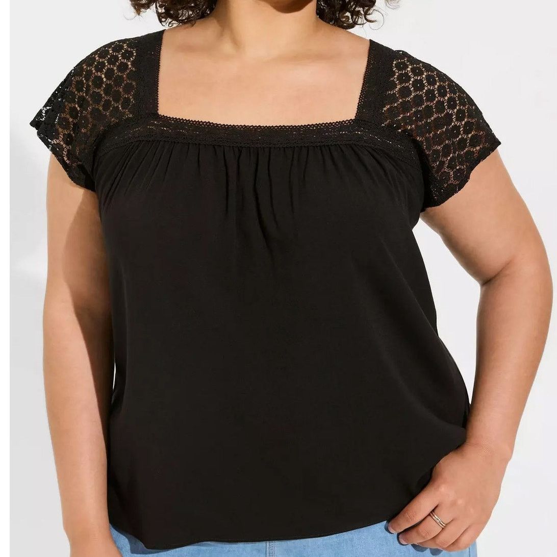 Corridor Torrid Womens Blouse Black Lace Slub Pullover 6X Stretch Size 4XL / US 24-26 - 1 Thumbnail