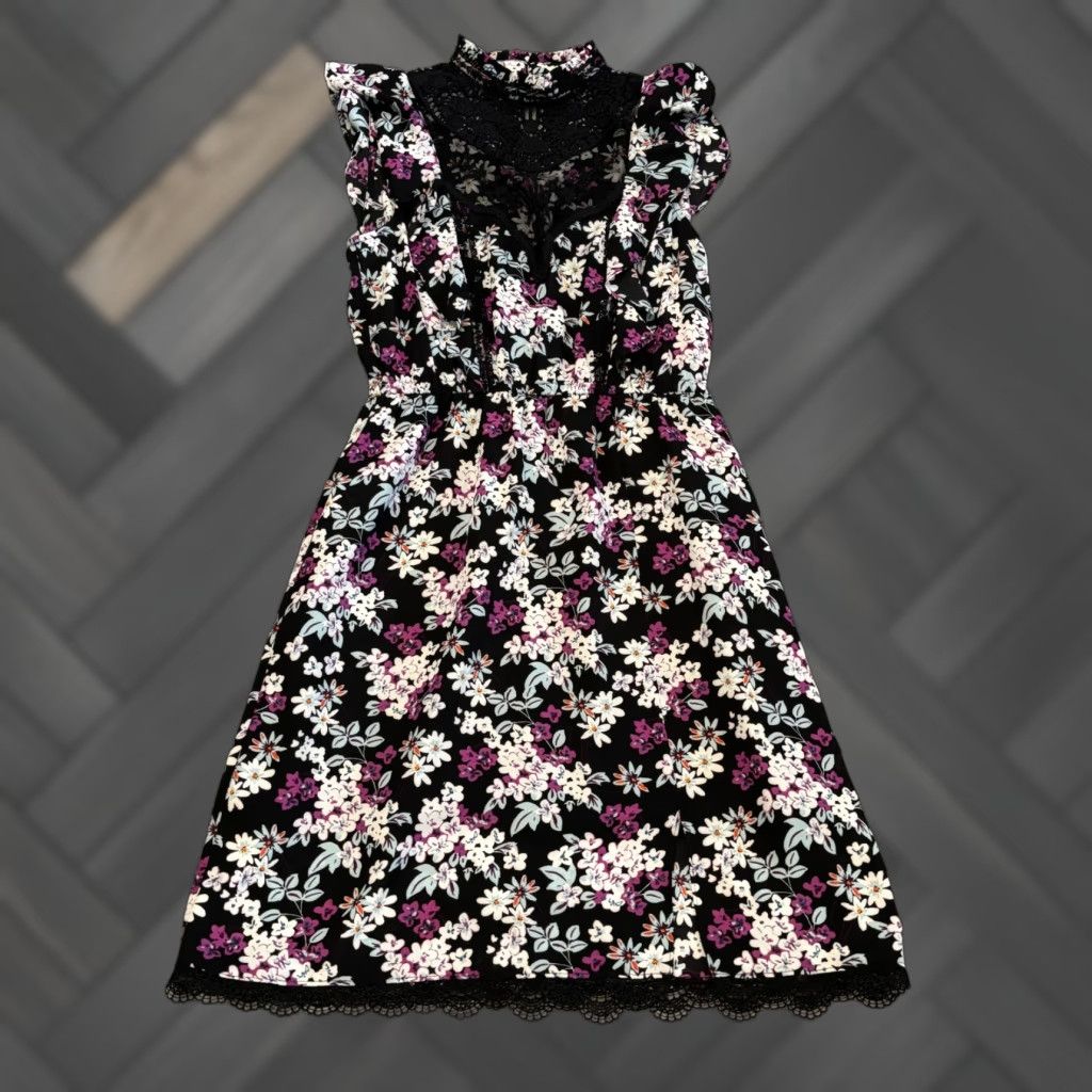NWT Express Black Floral Lace Yoke Sleeveless Mini Dress XS Sz Scalloped  Hem Women Mini Dress - homelandexpress.co.uk