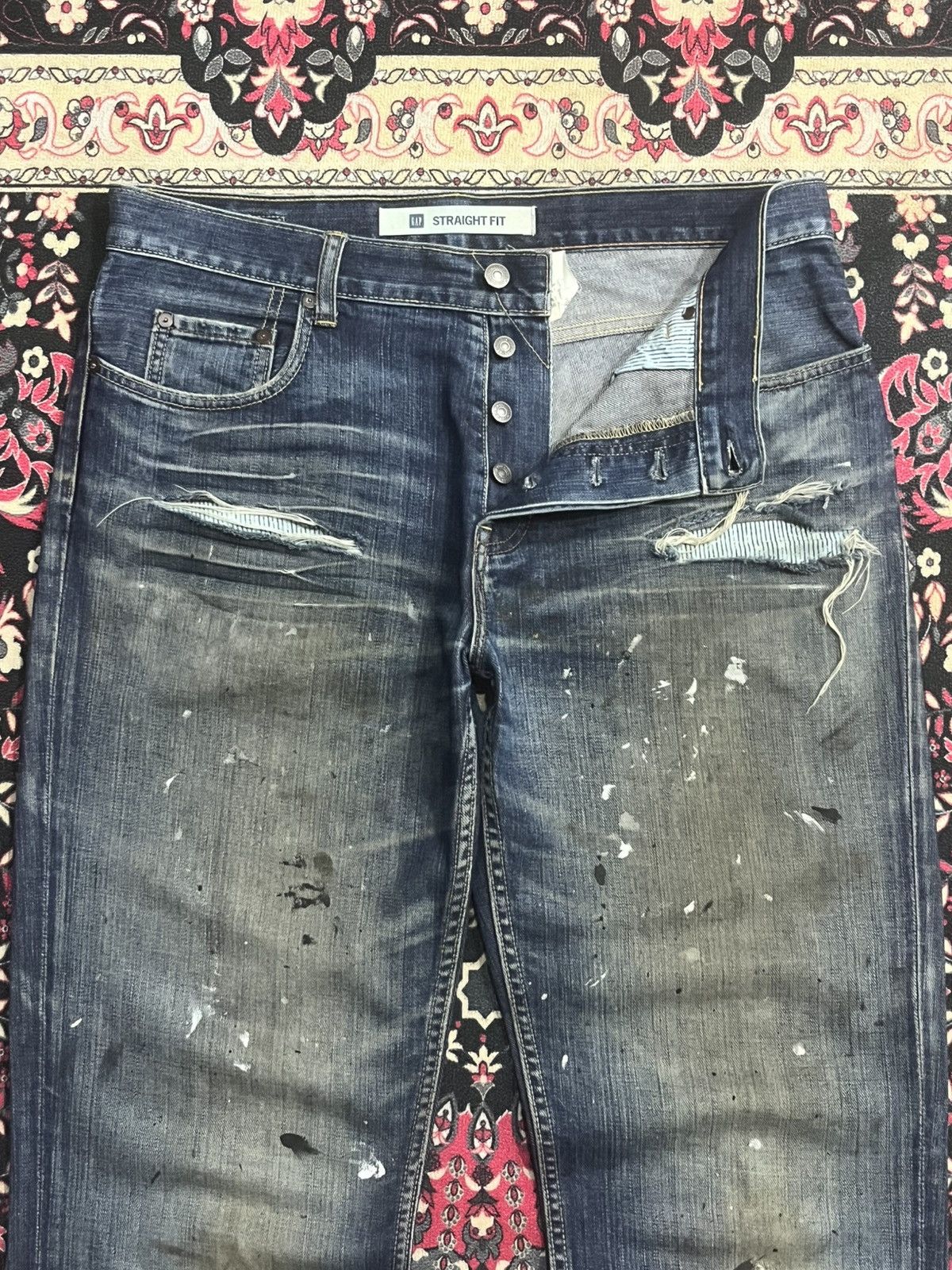 Gap × Yeezy Gap Blue Washed Paint Splattered Distressed Straight Jeans Size US 34 / EU 50 - 5 Thumbnail