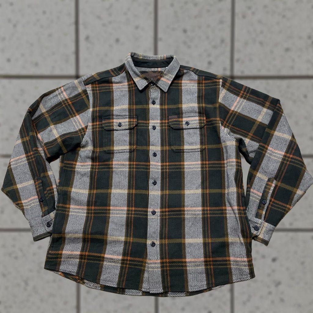 Orvis Orvis Heavyweight Shacket Flannel Shirt Men XL Brown Orange Patchwork 90s grunge Plaid Knit Pocket Shacket Size US L / EU 52-54 / 3 - 1 Thumbnail