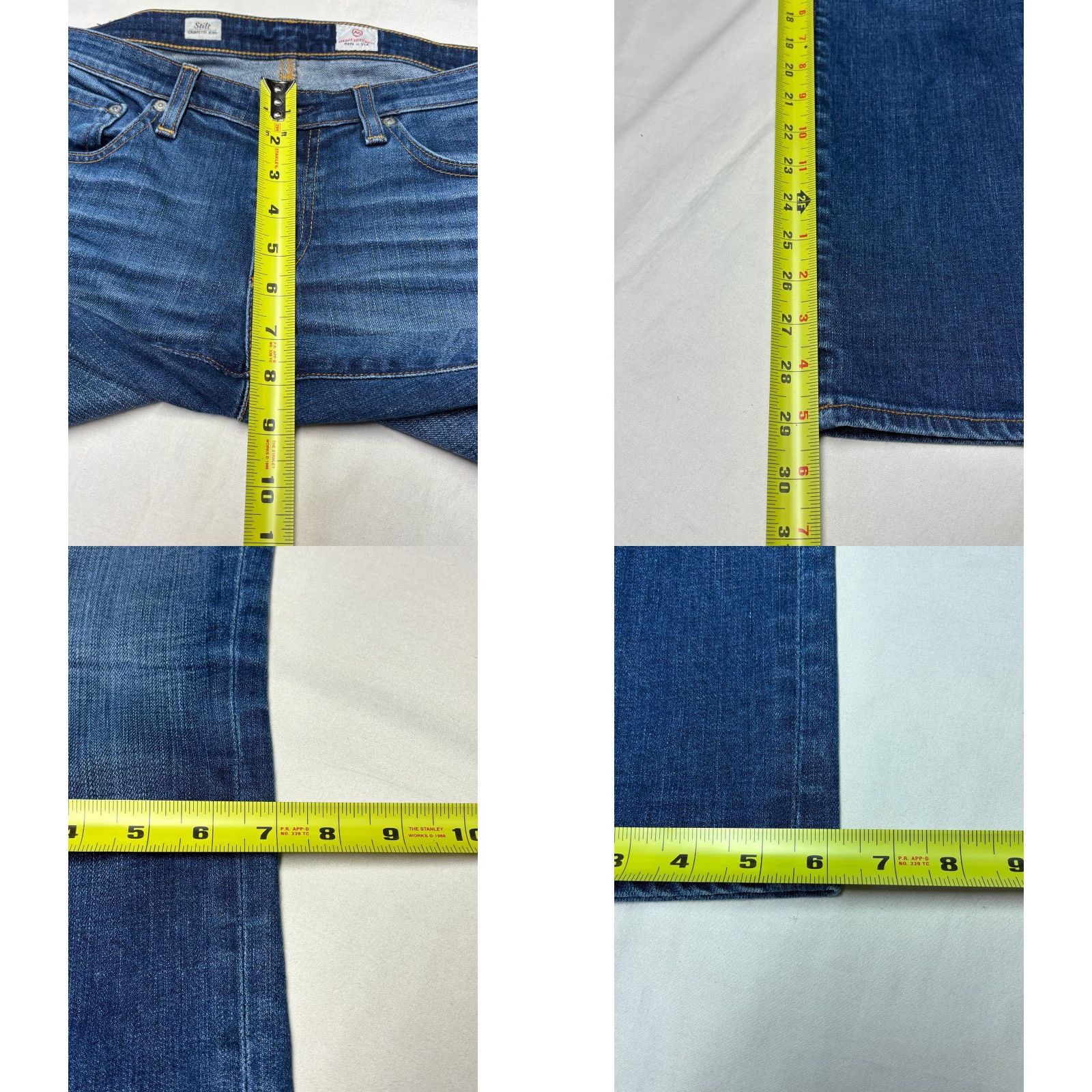 Vintage AG Adriano Goldschmied Stilt Jeans Blue Wash 29R L29 Made USA Slim Straight 5-Pocket Cotton Blend Stretch Womens Denim Size 24" / US 00 / IT 34 - 9 Thumbnail
